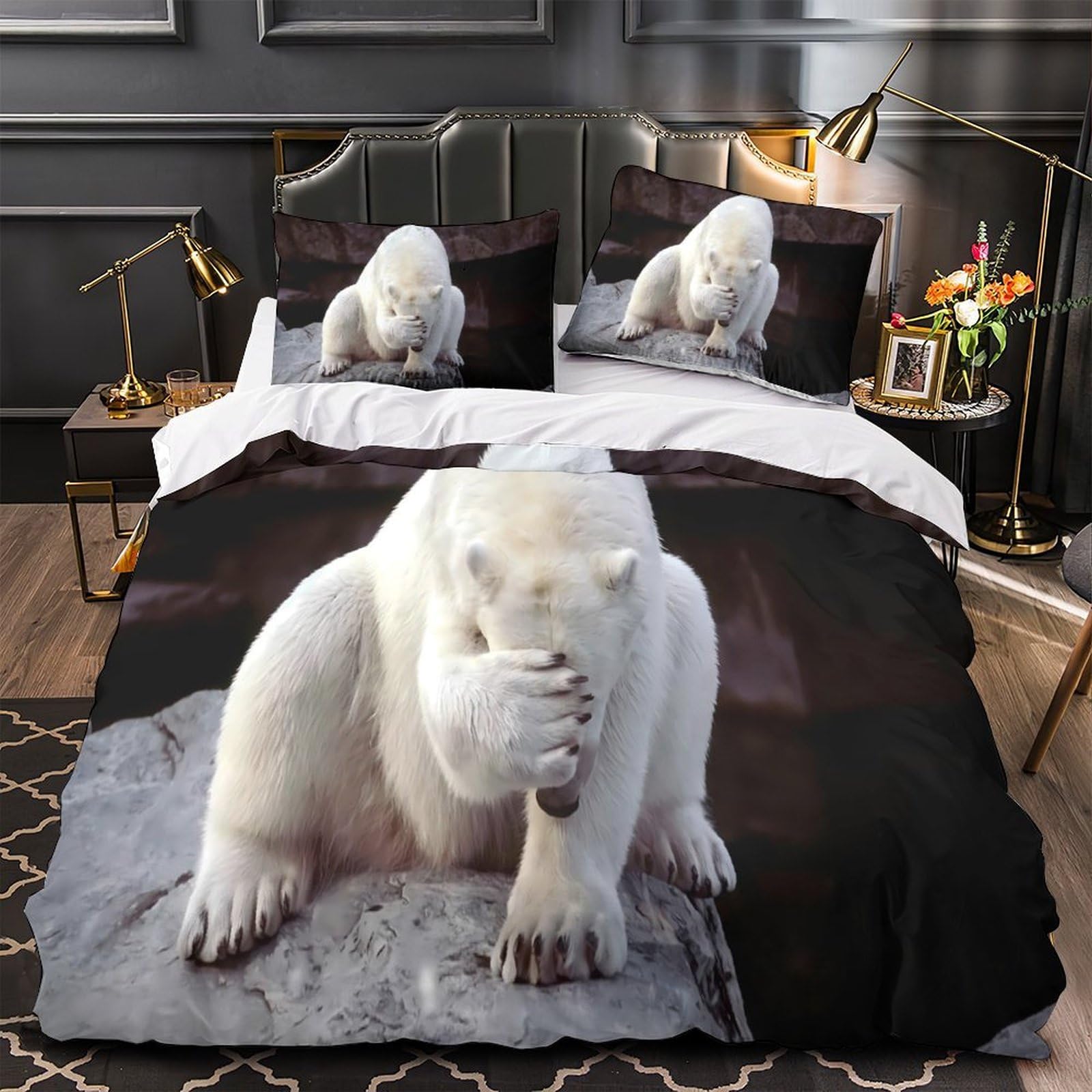 Parure de lit ours polaire microfibre thermique fini éclair douce sans repassage 200x200cm