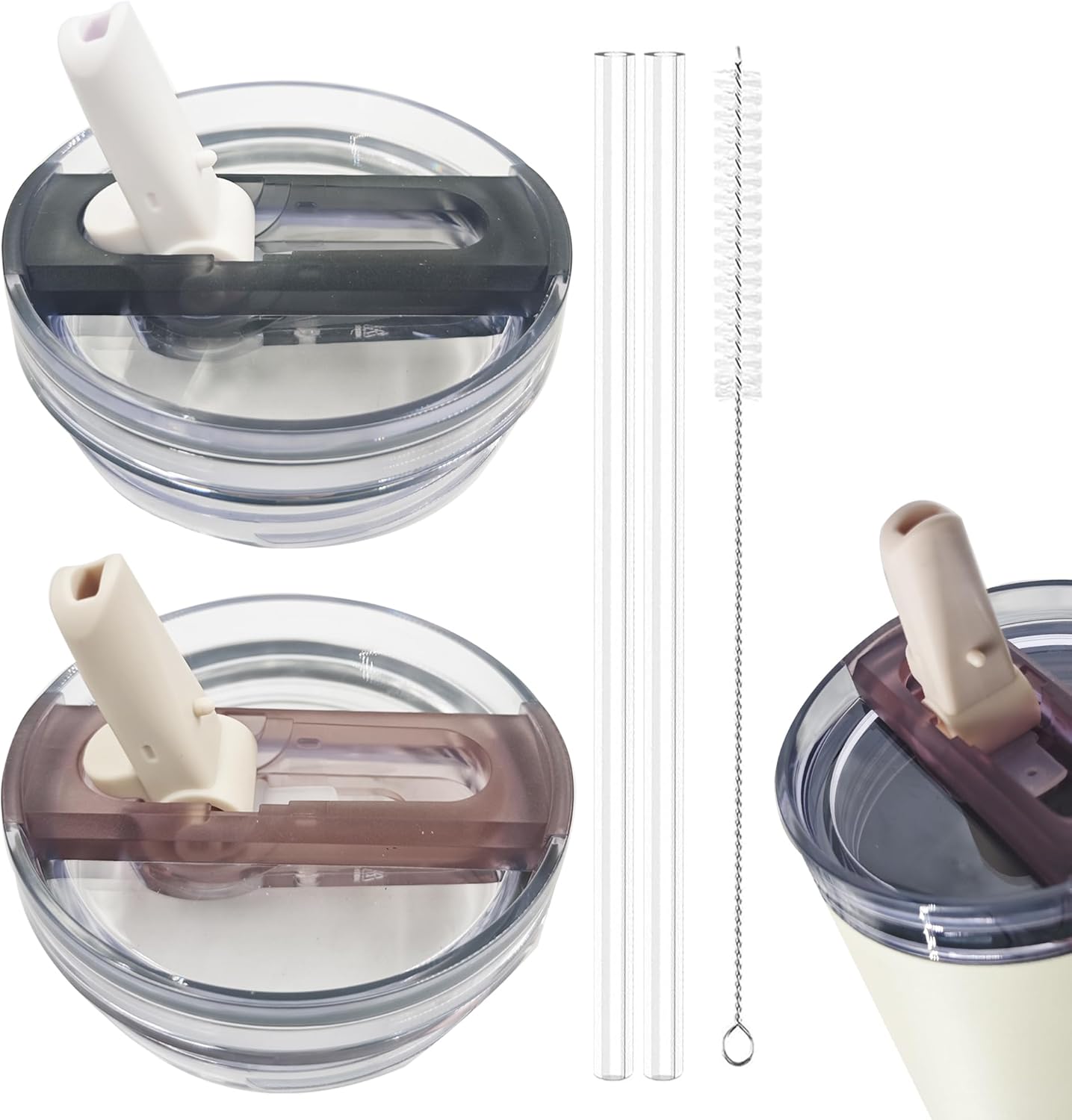 2 Pack 40 oz Detachable Flip Straw Lid for Stanley Quencher ProTour, Leak Proof for Stanley Lid Replacement Spill Proof Reusable Tumbler Cover Compatible with Stanley Cup (B-White+Light Pink) - Image 8