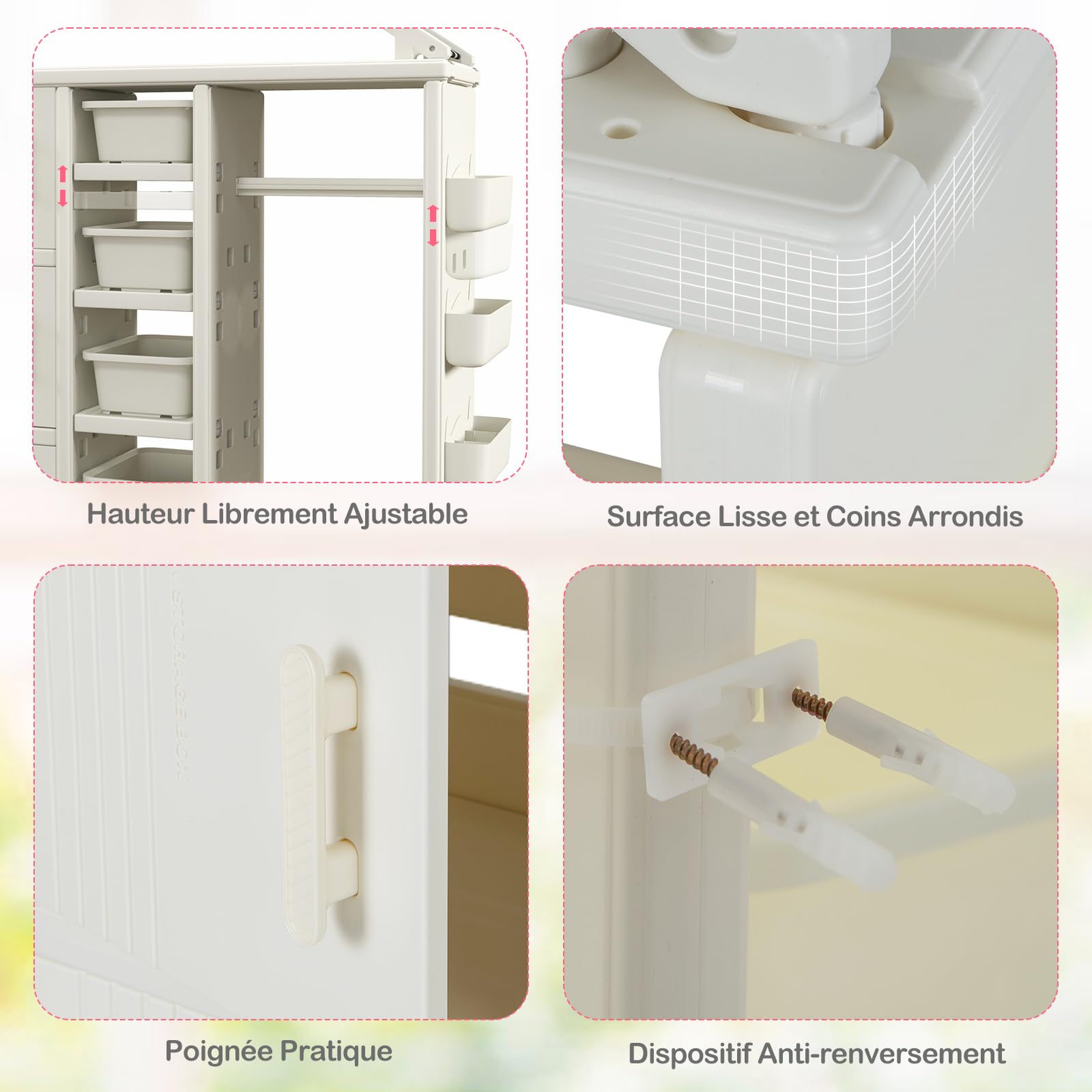 COSTWAY Armoire à Vêtements Enfant en HDPE avec Tige de Suspension & 5 Étagères & 3 Cubes, Portant à Vêtements Enfant avec Panier Ajustable, Grande Capacité, Organisateur pour 3 Ans+, 123x34x156cm