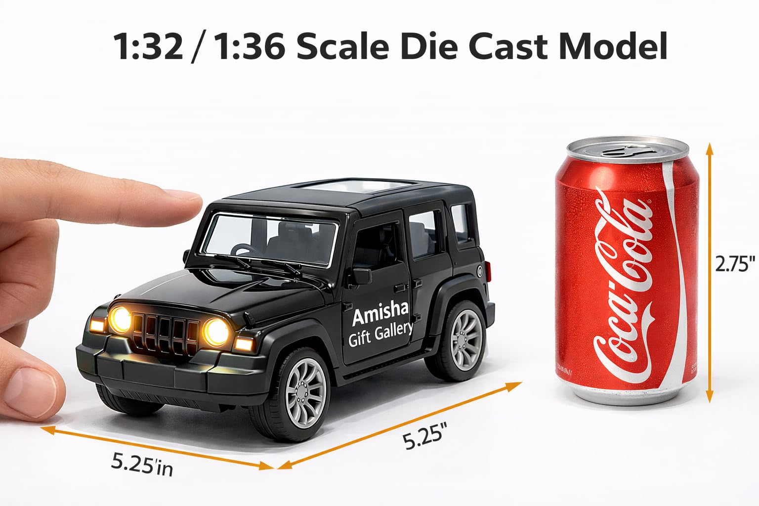 Thar Roxx 1:32 Scale Die-Cast Metal Pull Back Toy Car with Openable Doors Lights & Music | Alloy 4x4 SUV Model Vehicle Toy for Kids Boys Girls Age 2+ | Collectible Mini Car Gift Black 4
