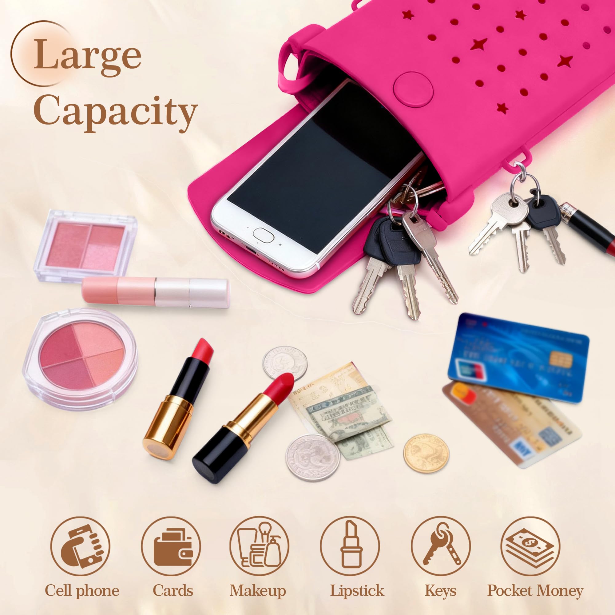 Sac à bandoulière en Silicone pour Femmes et Filles, Petit Sac à Main pour téléphone avec bandoulière réglable, Fermeture magnétique, avec 15 Breloques de Noël, Cadeaux de Noël, Violet
