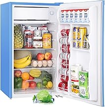 Upstreman 3.2 Cu.Ft Mini Fridge with Freezer, Single Door Mini Fridge, Dorm Fridge, Adjustable Thermostat, Mini Refrigerator for Bedroom, Office, Dorm, Blue-BR321