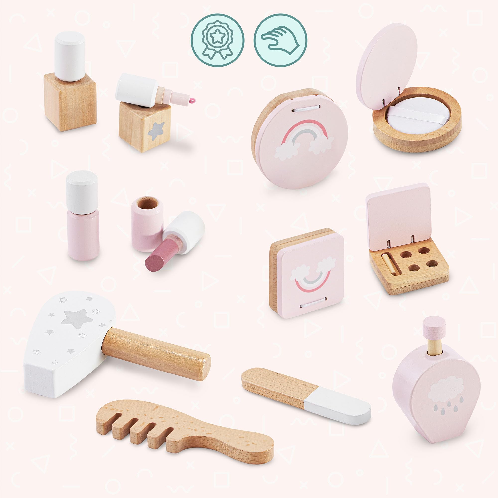 mamabrum Toeletta In Legno Per Bambini Con Specchio LED, Luce Regolabile, Sgabello E Accessori – Arredo Educativo E Creativo Ideale Per La Cameretta E Il Gioco Di Ruolo