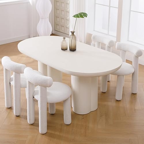 Miniatura 7 de DUOMAY Juego de 4 sillas de comedor modernas de Boucle color blanco, sillas de cocina tapizadas de sherpa, sillas de comedor con respaldo de barril