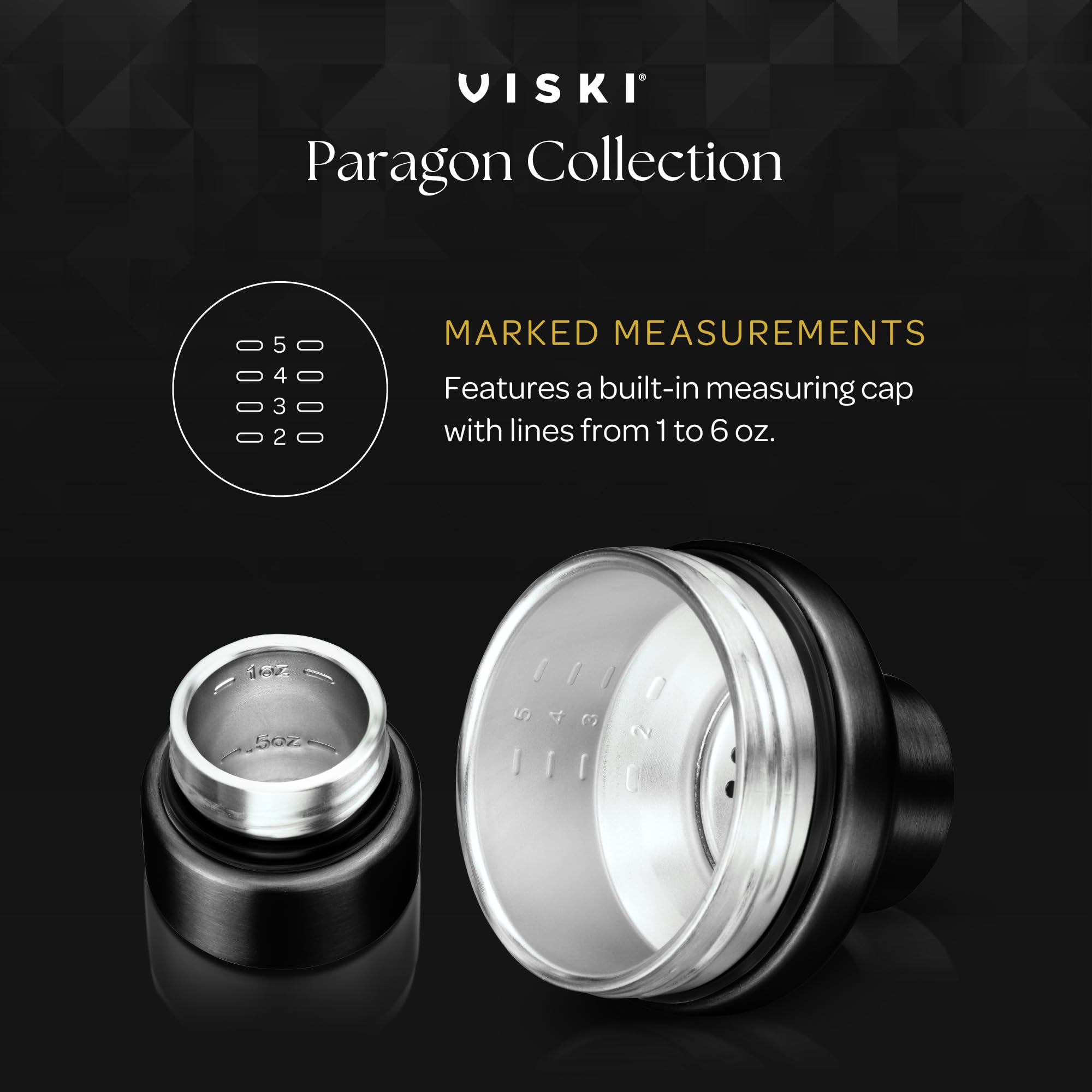 Viski Paragon Shaker à cocktail isotherme à double paroi en acier inoxydable avec passoire intégrée, parfait pour martini, mojito, margarita et autres cocktails, 652 g, obsidienne