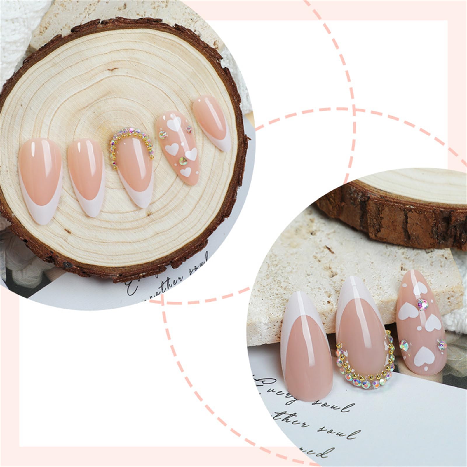 24 unghie artificiali corte a mandorla lucida a forma di cuore, con punta francese, accessori per manicure per ogni occasione