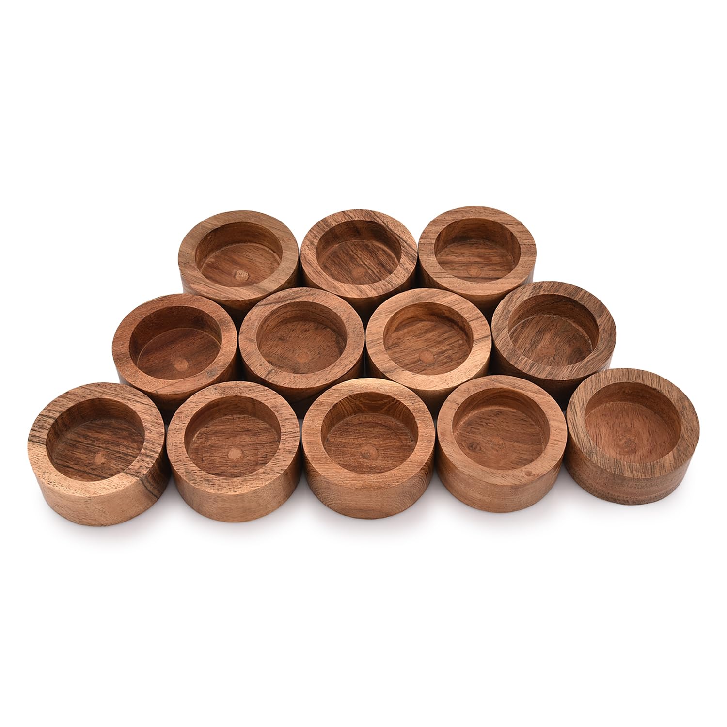 Acacia Wood Tealight Candle Holder for Wedding, Party, Birthday, Holiday, Home Decoration (5.71cm x 5.71cm x 2.54cm), (Set of 12)
