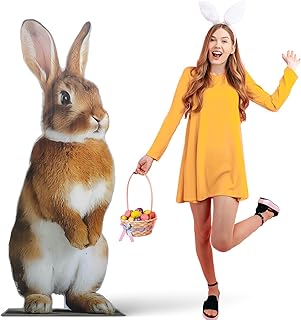 Kathfly 5.3 ft Easter Bunny Rabbit Cardboard Standup Cutout Life Size Easter Day Hunt Theme Party Decoration Backdrop Photo Prop Standup for Spring Hunt Themed Party Decor
