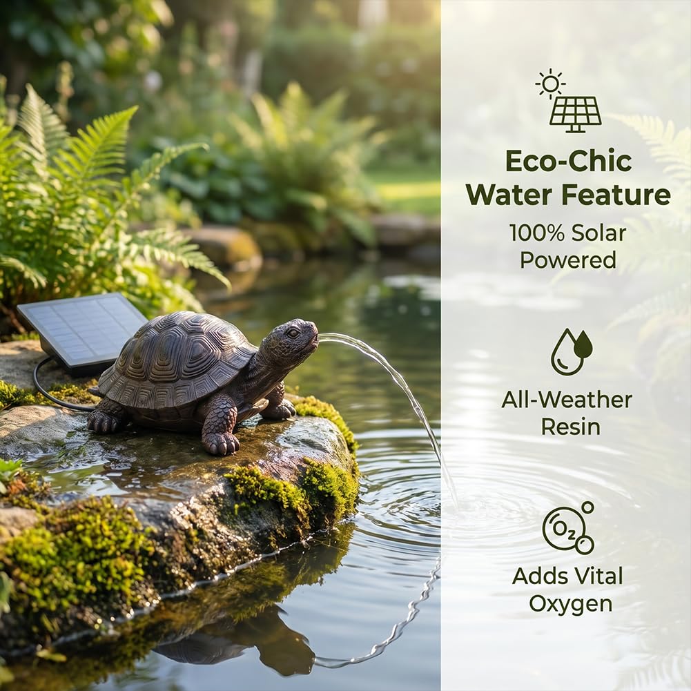 Solar Powered Garden Turtle Water Fountain - Solar Powered Pond Aerator for Small Ponds, Outdoor Garden Decor Turtle Fountain Statue for Garden, Pool, Pond