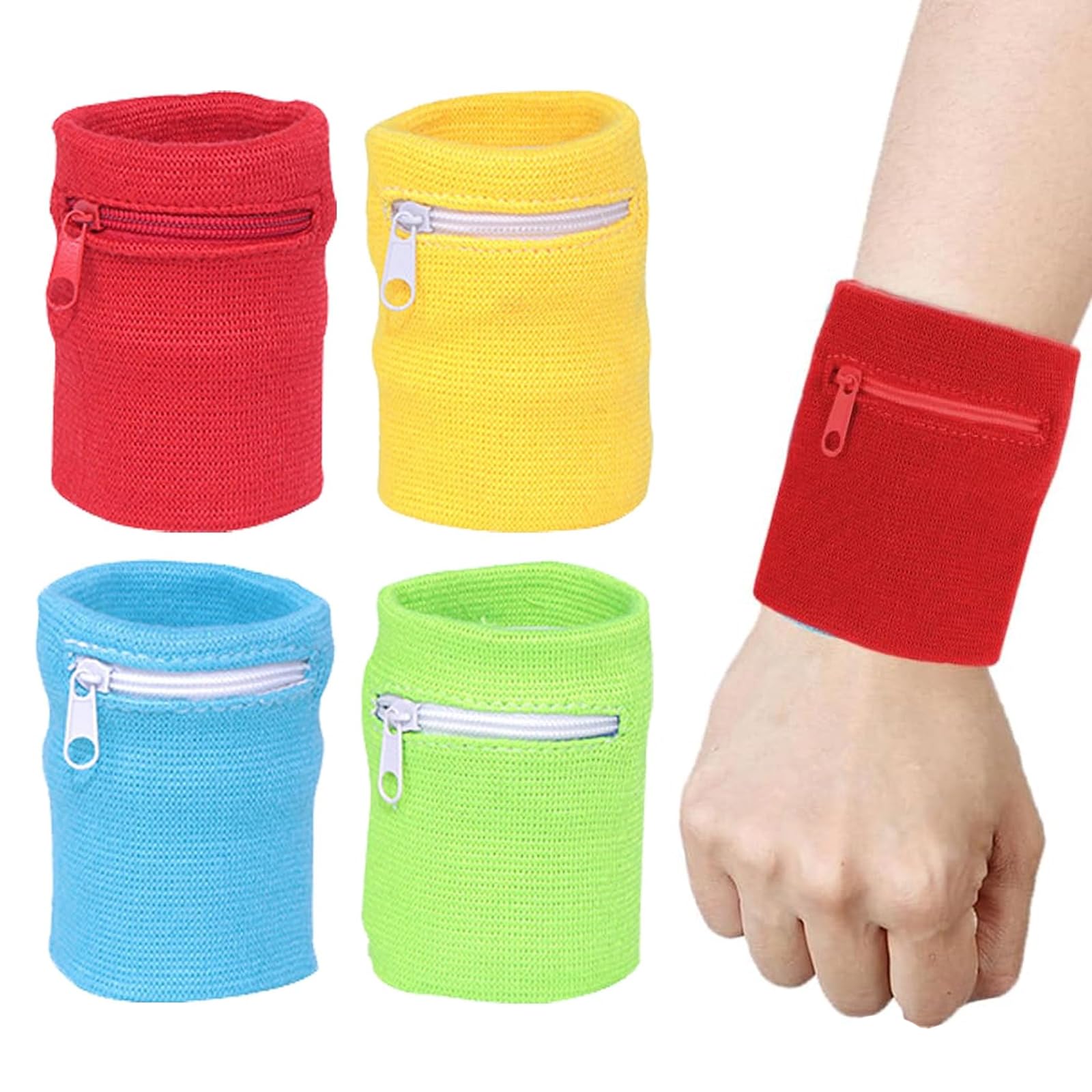 4 Pezzi Borsa da Polso, Polsini Sportivi con Cerniera Tasca, Portafogli da Polso per Uomo Donna, Polsino Sportivo per Chiavi, Polsini Sudore per Escursionismo, Corsa, Ciclismo, Yoga