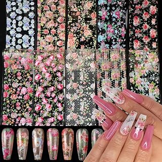 Flower Nail Foil Sheets, Vintage Floral Nail Foils Transfer Nail Art Stickers Colorful Rose Vintage Floral Nail Design Decals DIY Nail Art Supplies for Women Girls(10Rolls)