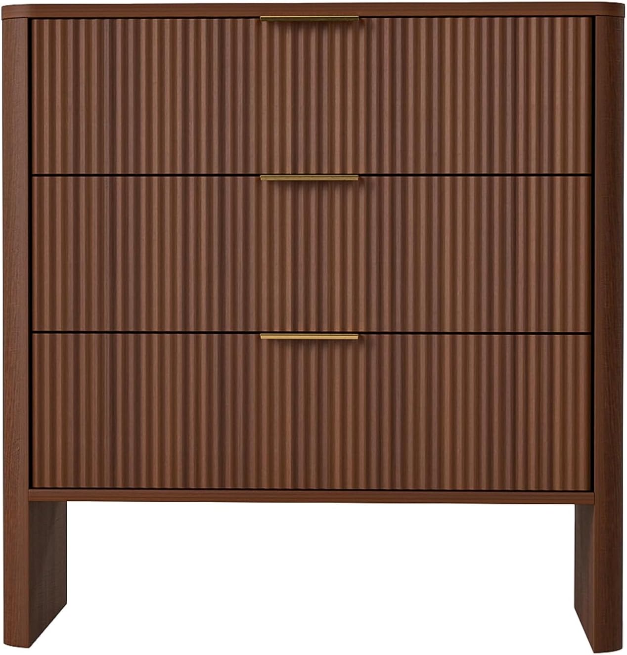 Nightstand with Drawers, Bedside Table Mid-Modern Side Table Large Capacity Storage Organizer for Bedroom, Living Room, Walnut