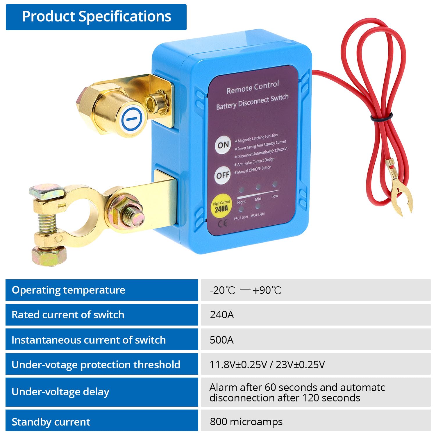 Accwork Circuit Batterijsnijder, 12 V, 240 A, autoaccu met led-display, afstandsbediening, automatische uitschakeling voor auto, camper, ATV, vrachtwagen