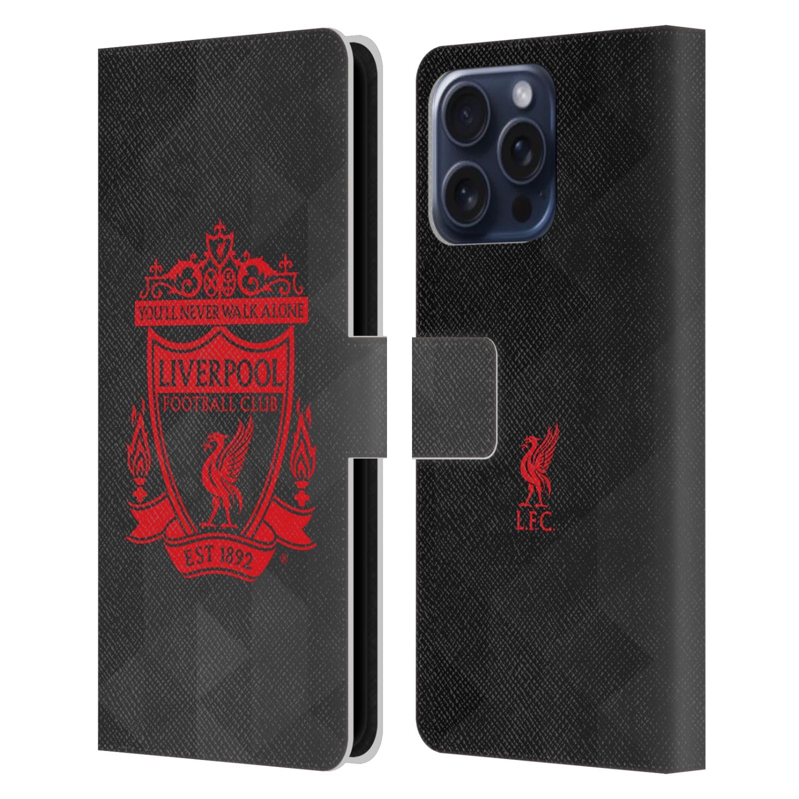 Head Case Designs Officially Licensed Liverpool Football Club Black Geometric 2 Crest 1 Leather Wallet Case Compatible With Apple iPhone 16 Pro Max โ image 1
