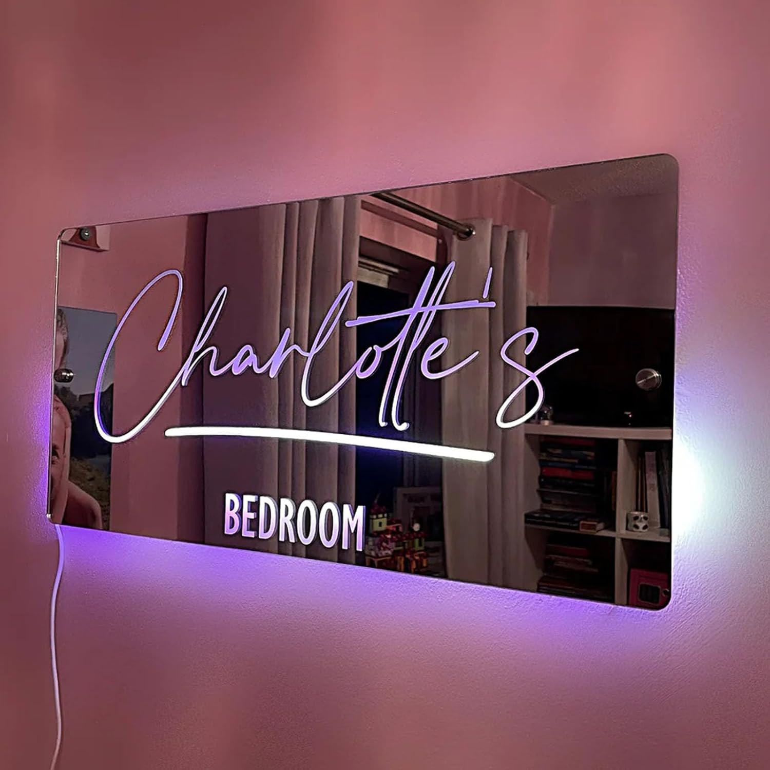 Personalized Name Mirror Led Light,Personalized Mirror Name Sign,Personalized Custom Name Mirror LED Light Up Mirror,Wall Decor Mirror for Bedroom,Custom Name Sign Light for Mom Wife
