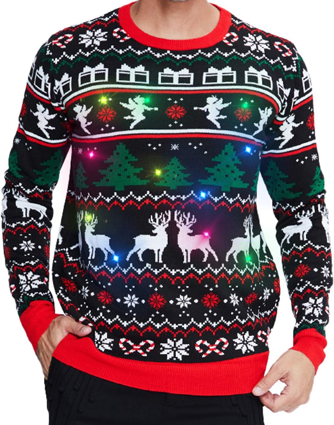 Goodstoworld Men/Women Light Up Knitted Ugly Christmas Sweater with Multi-Colored Led Flashing Lights