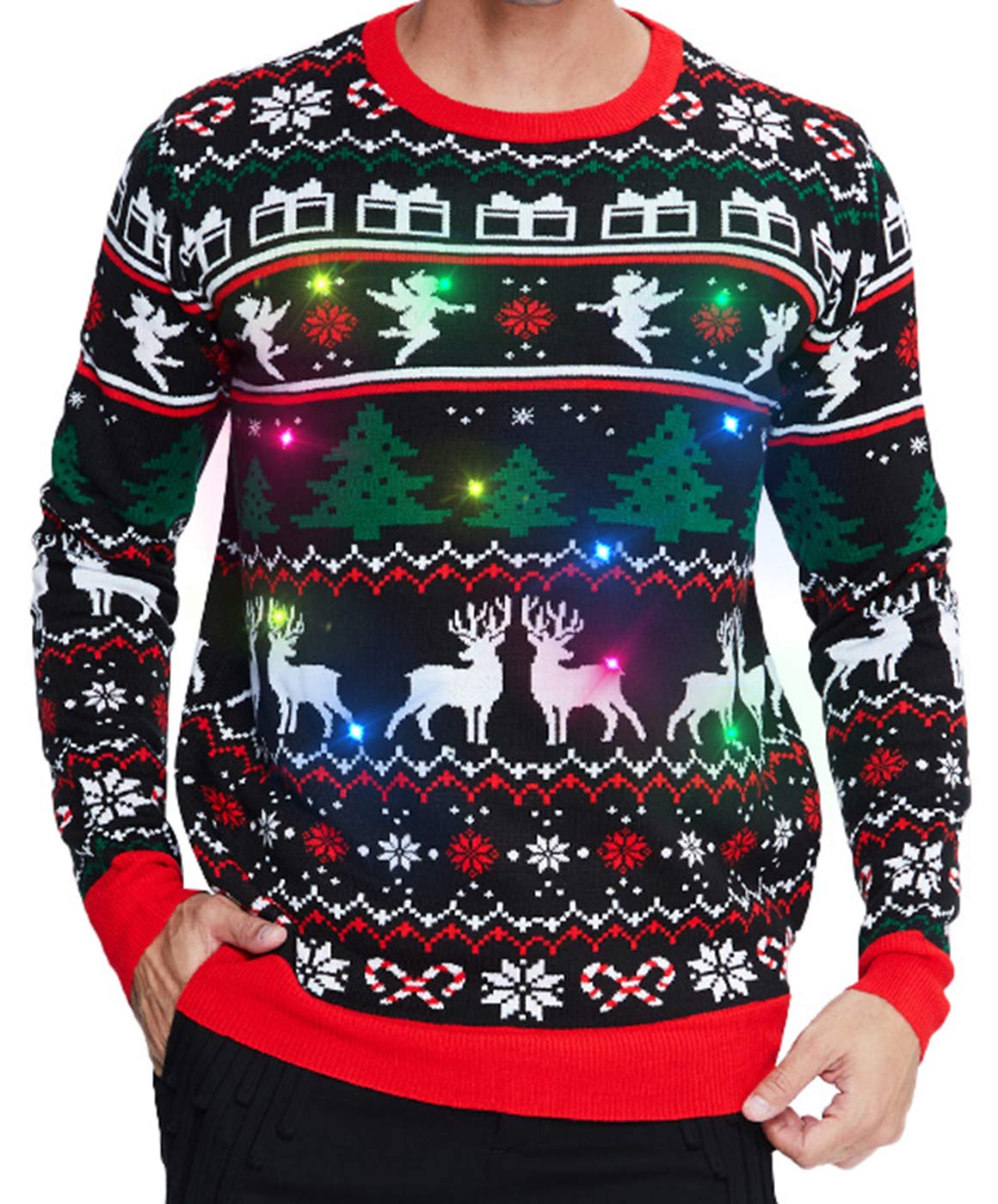 Goodstoworld Men Women Light Up Knitted Ugly Christmas Sweater with Multi-Colored Led Flashing Lights