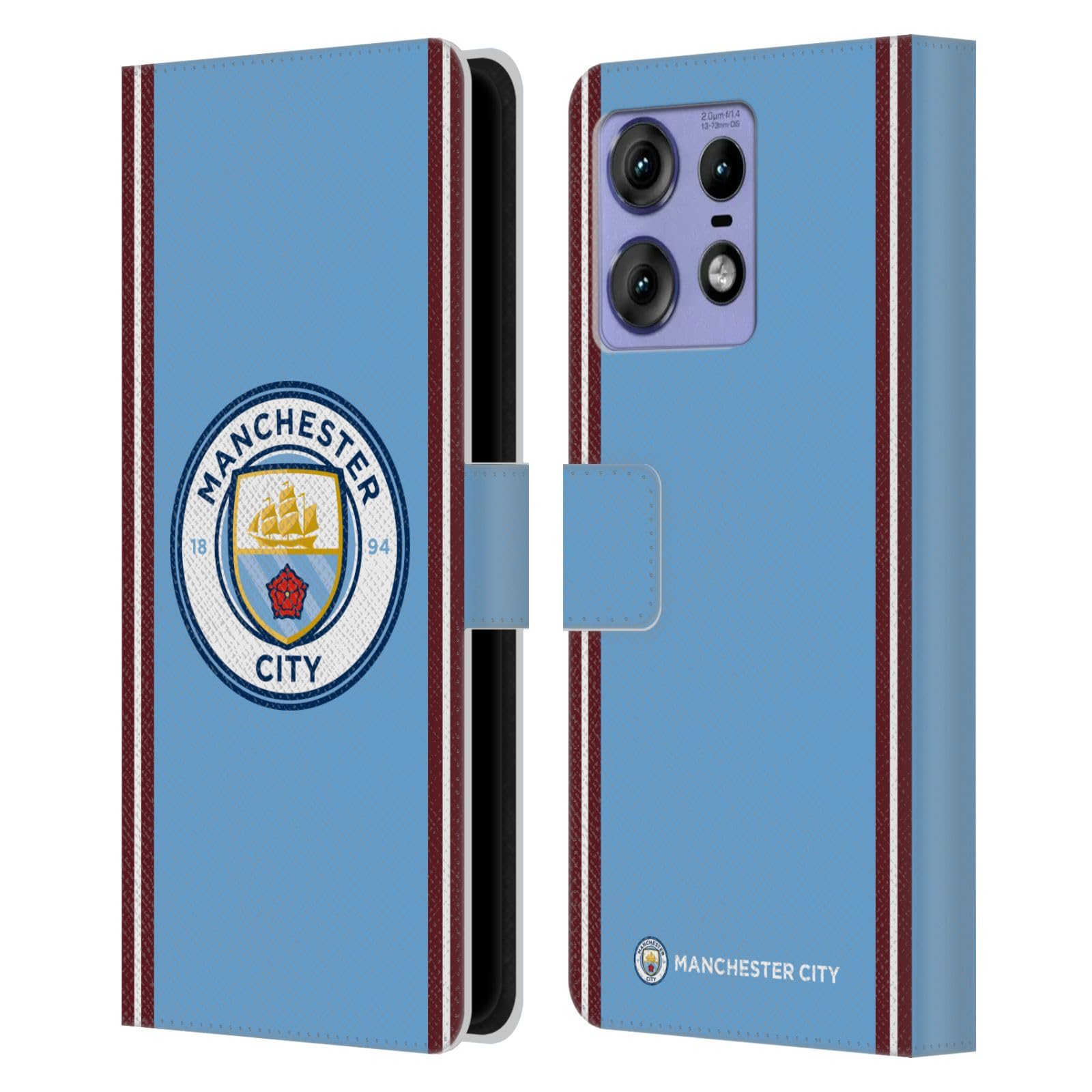 Head Case Designs Officially Licensed Manchester City Man City FC Home 2022/23 Badge Kit Leather Book Wallet Case Cover Compatible with Motorola Edge 50 Pro