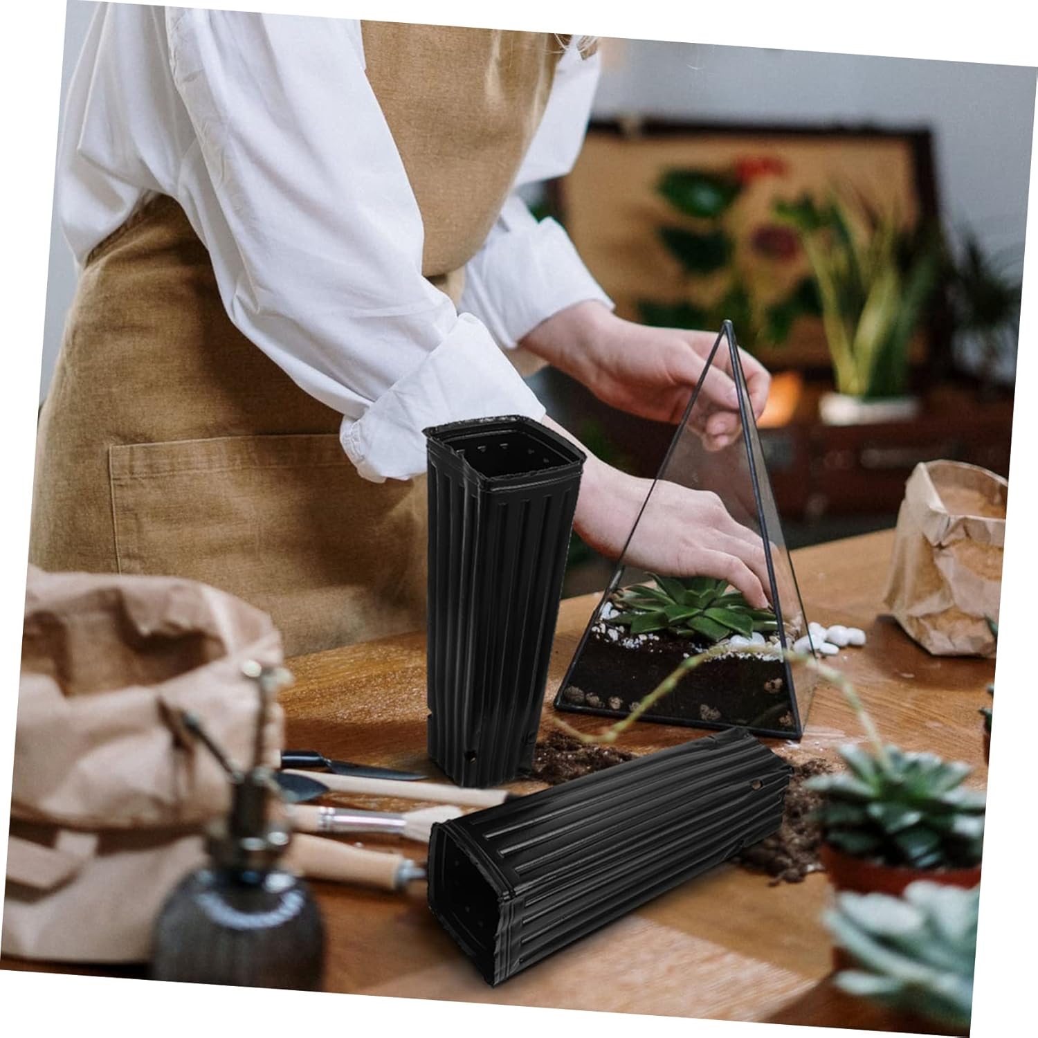 Healifty 50pcs Black Plastic Fruit Planting Bags Thickened Seedling Grow Pouches with Water Permeability for Garden Nursery Transplanting