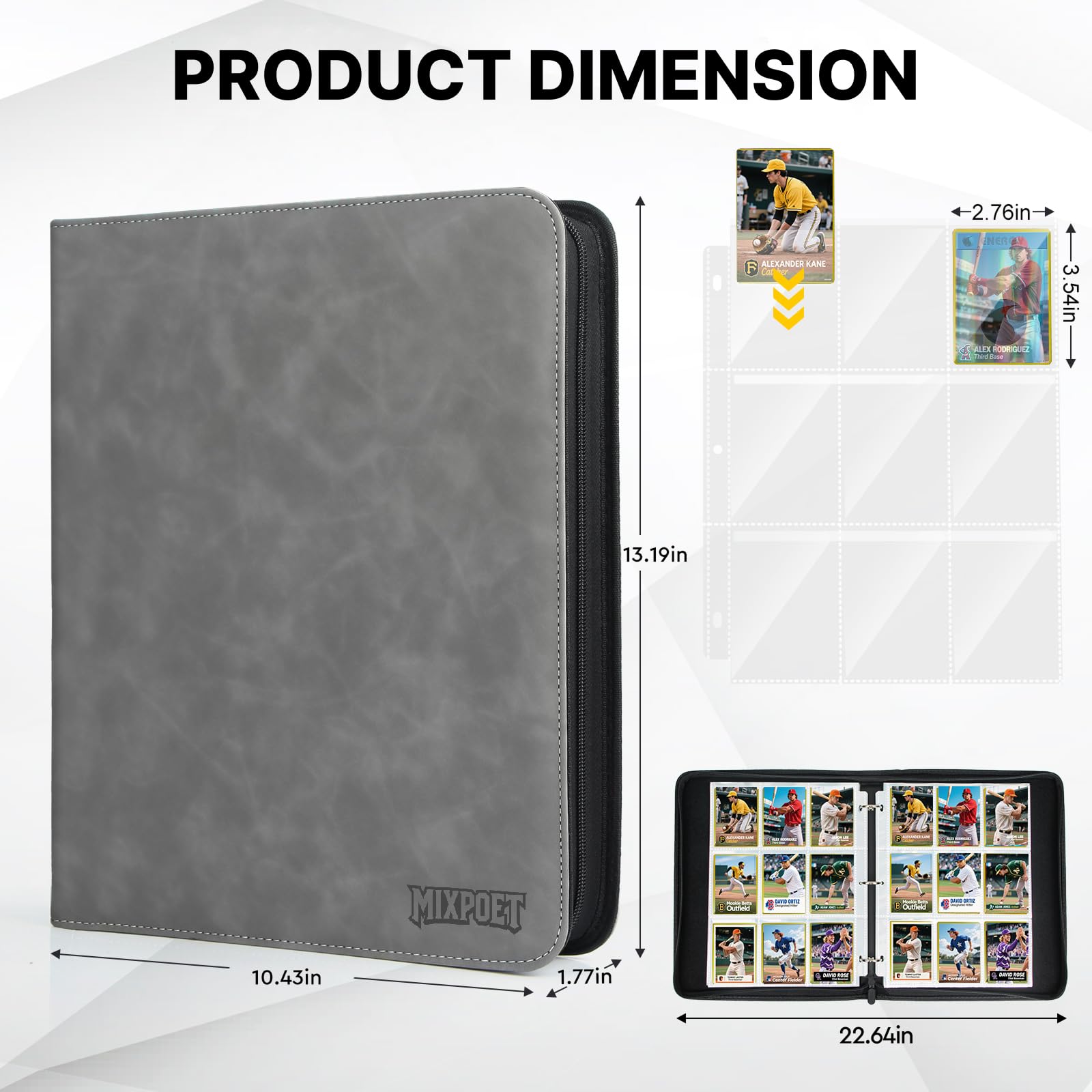 MIXPOET Trading Card Binder, Cards Folder Album with Sleeves, 9 Slot 900 Pockets, Collectible Games Storage Holder - Image 3