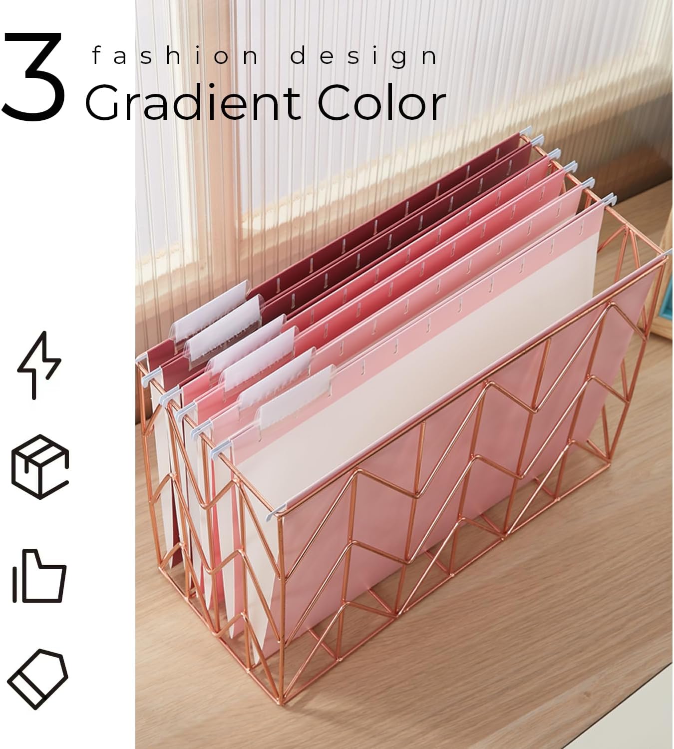 Y YOMA 36 Pack Gradient Hanging File Folders Letter Size Decorative Hanging Folder Pretty File Folder Organizer for Filing Cabinet Office Home with 1/5-Cut Adjustable Tabs, Cute Pink