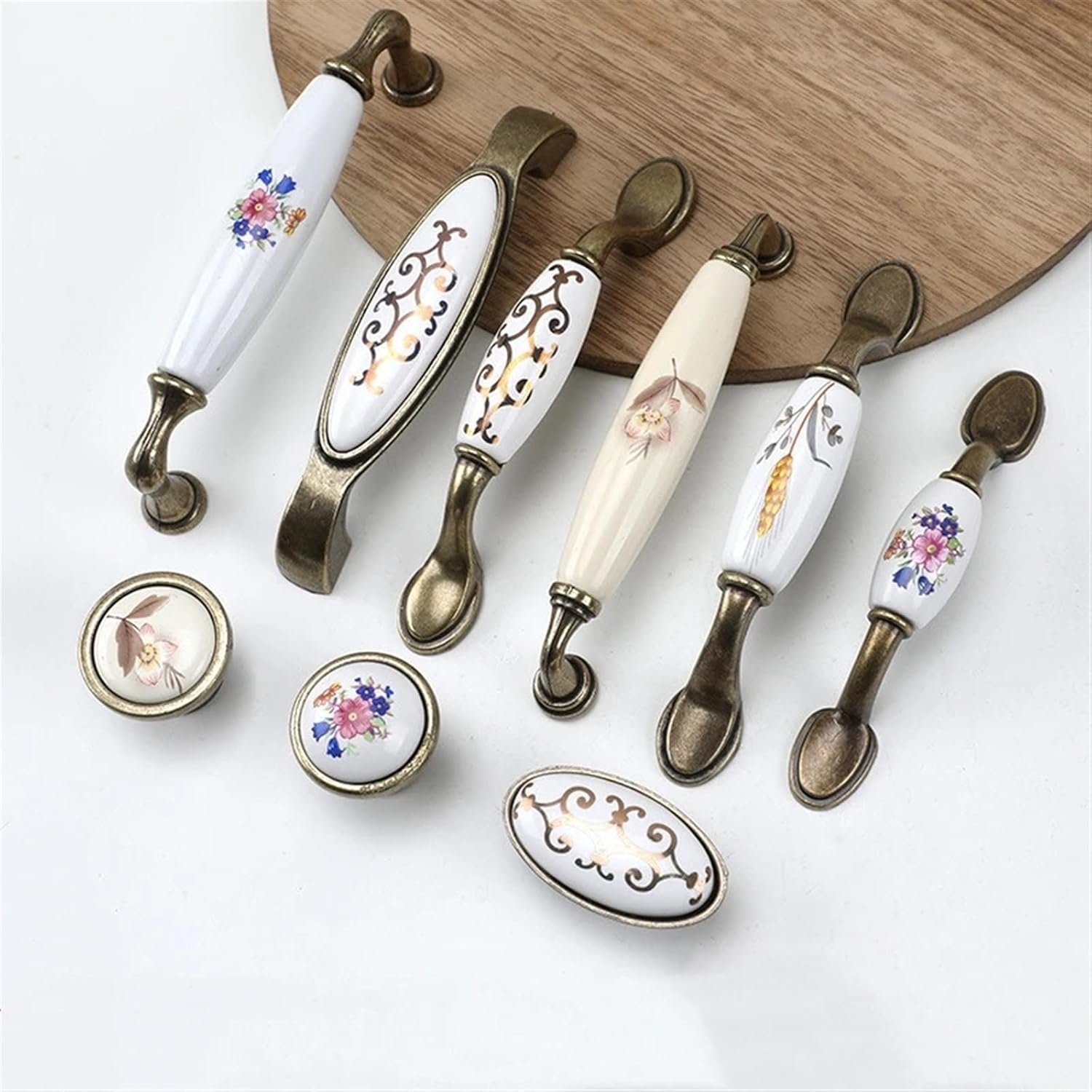 Retro Rural Ceramic Pattern Kitchen Drawer Handles Antique Furniture Cabinet Knob Wardrobe Dresser Shoe Cabinets Door Pulls 1Pcs (Color : 1502 s Wheat)