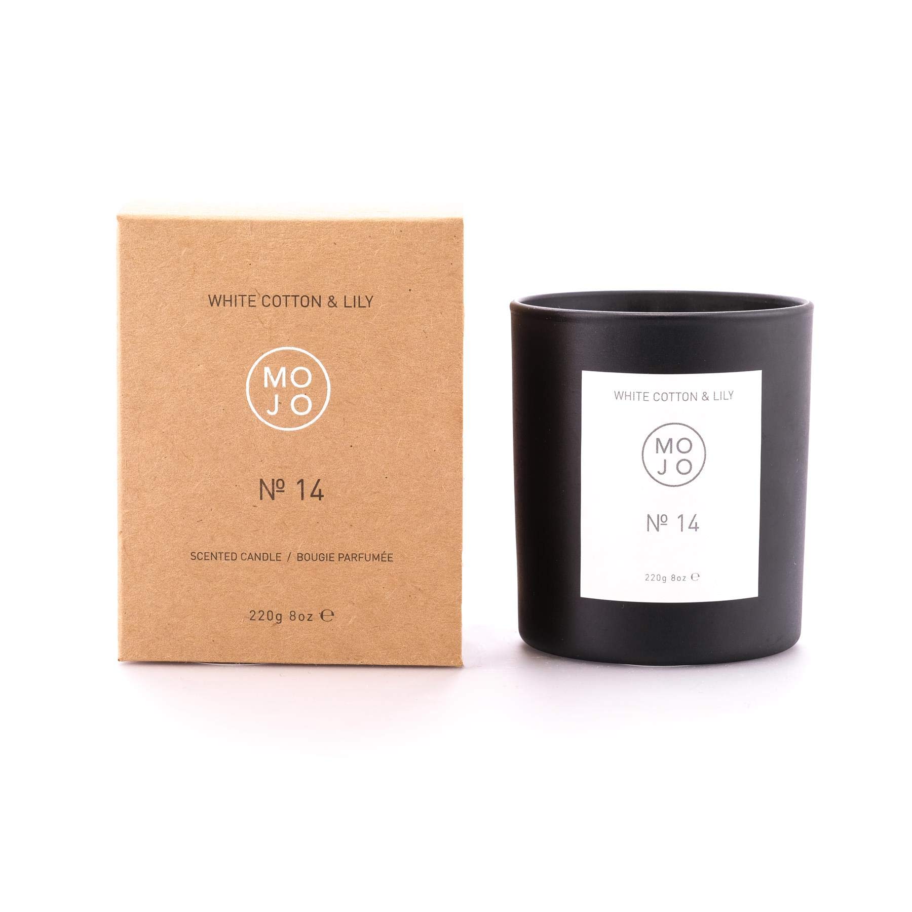 Mojo Unisex White - Soya Wax Candle 220G/60Hrs Burn Time - No 14 - Cotton & Lily