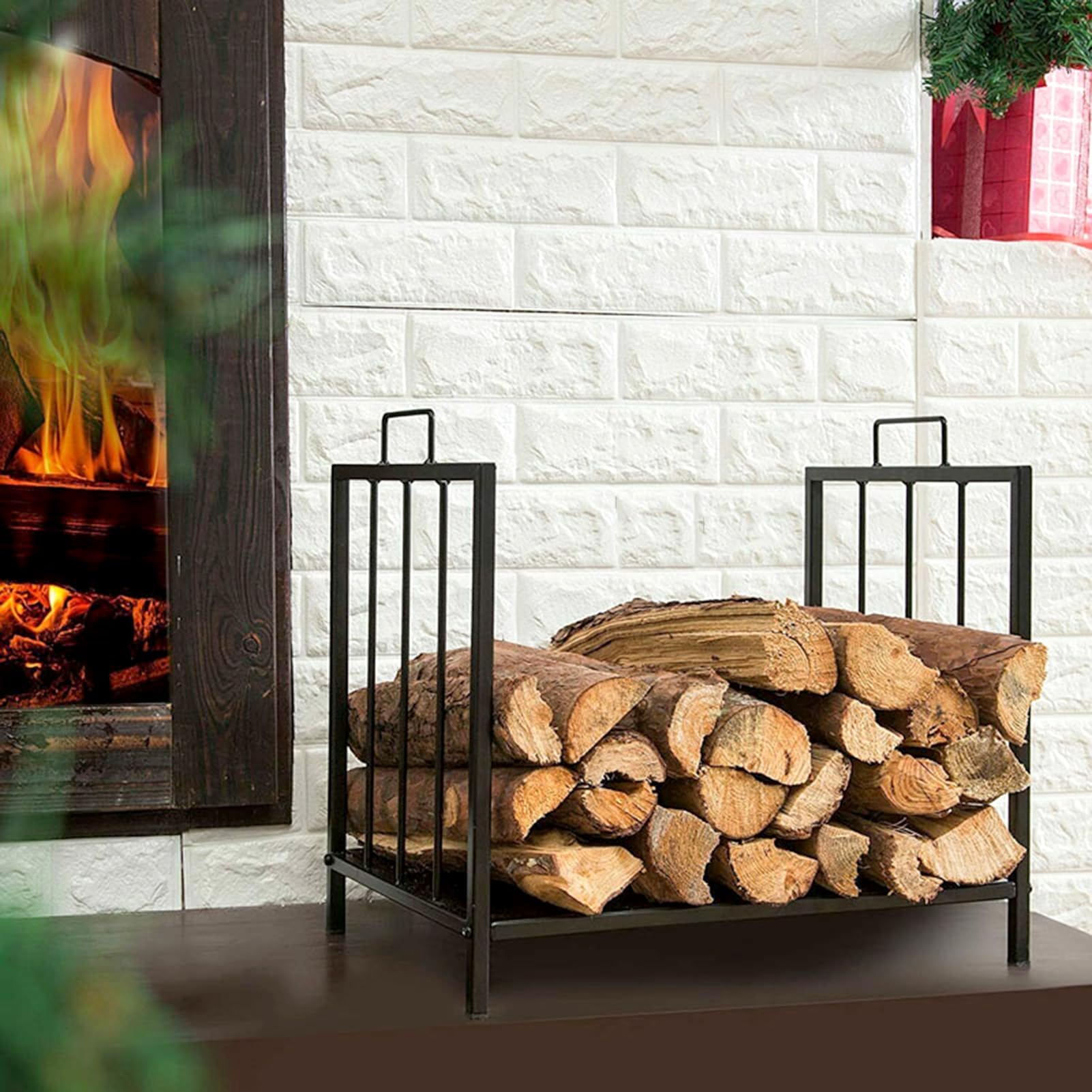 Portalegna da ardere con manici per focolare domestico/braciere/campeggio, cestino portaoggetti in metallo per terrazza esterna e garage patio