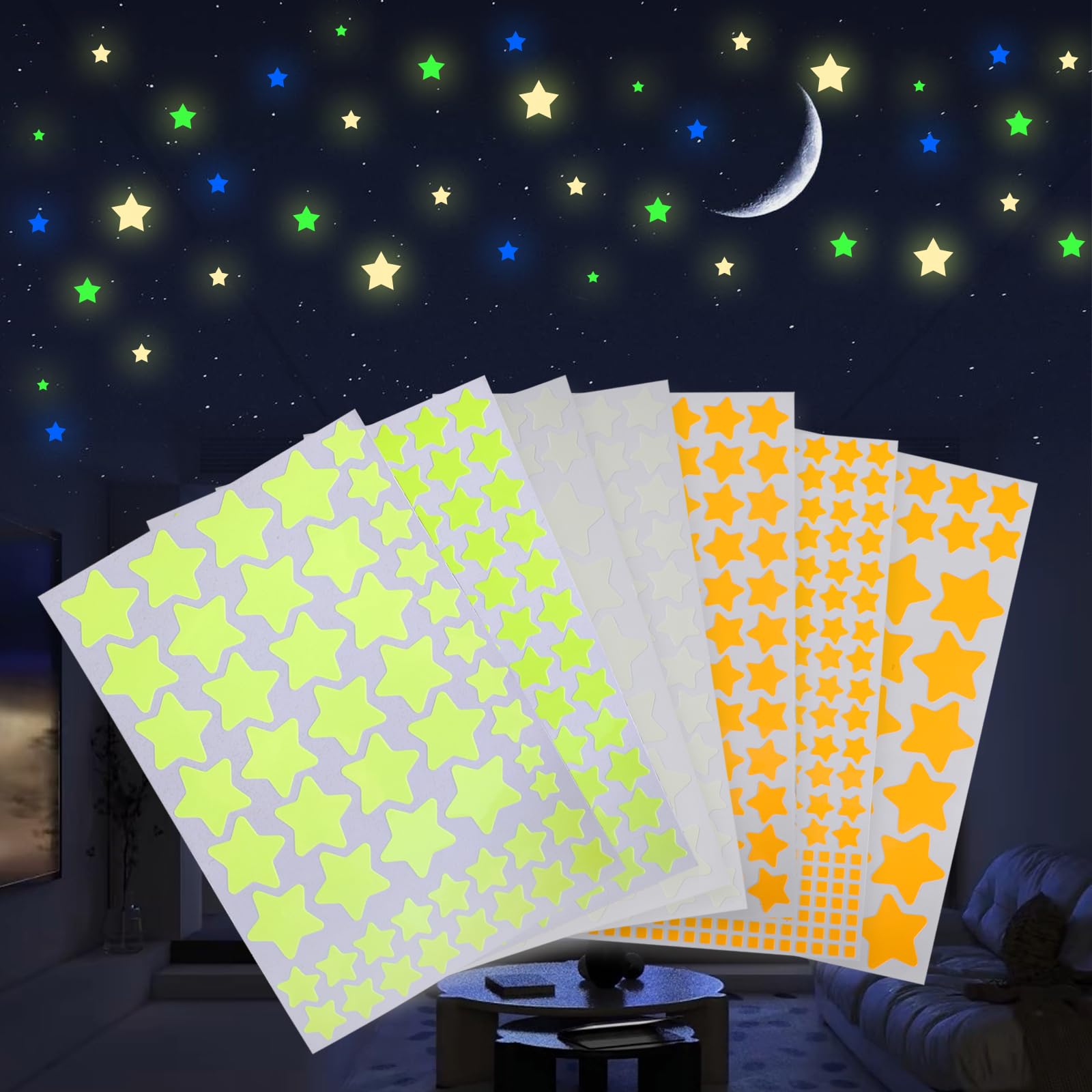 Leuchtsterne Kinderzimmer – 740 Wandtattoo Kinderzimmer für die Wand – Leuchtsterne selbstklebend in Sternform – Kinderzimmer Deko mit fluoreszierenden Star-Aufklebern – leuchtende Sterne im Dunkeln
