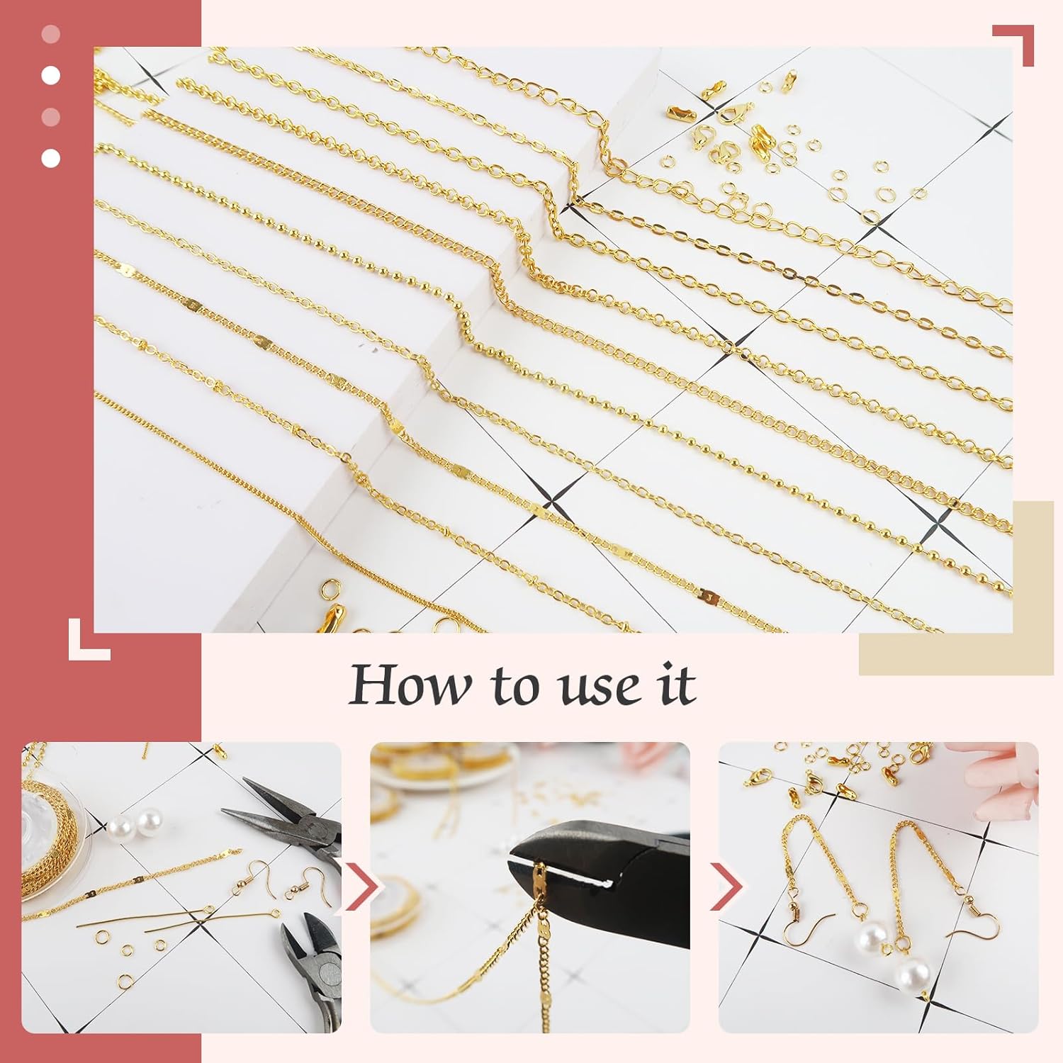 TOAOB Necklace Chains for Jewelry Making 98 Feet 10 Rolls Metal Jewelry Chains with Jump Rings Lobster Clasps Connectors for DIY Necklace Bracelet - Image 4