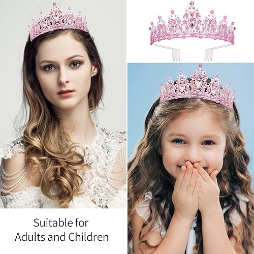 Miniatura 3 de Velscrun Coronas de cumpleaños para mujer, tiaras para mujer, banda de reina de cumpleaños rosa, corona de tiaras plateadas para niñas, corona de