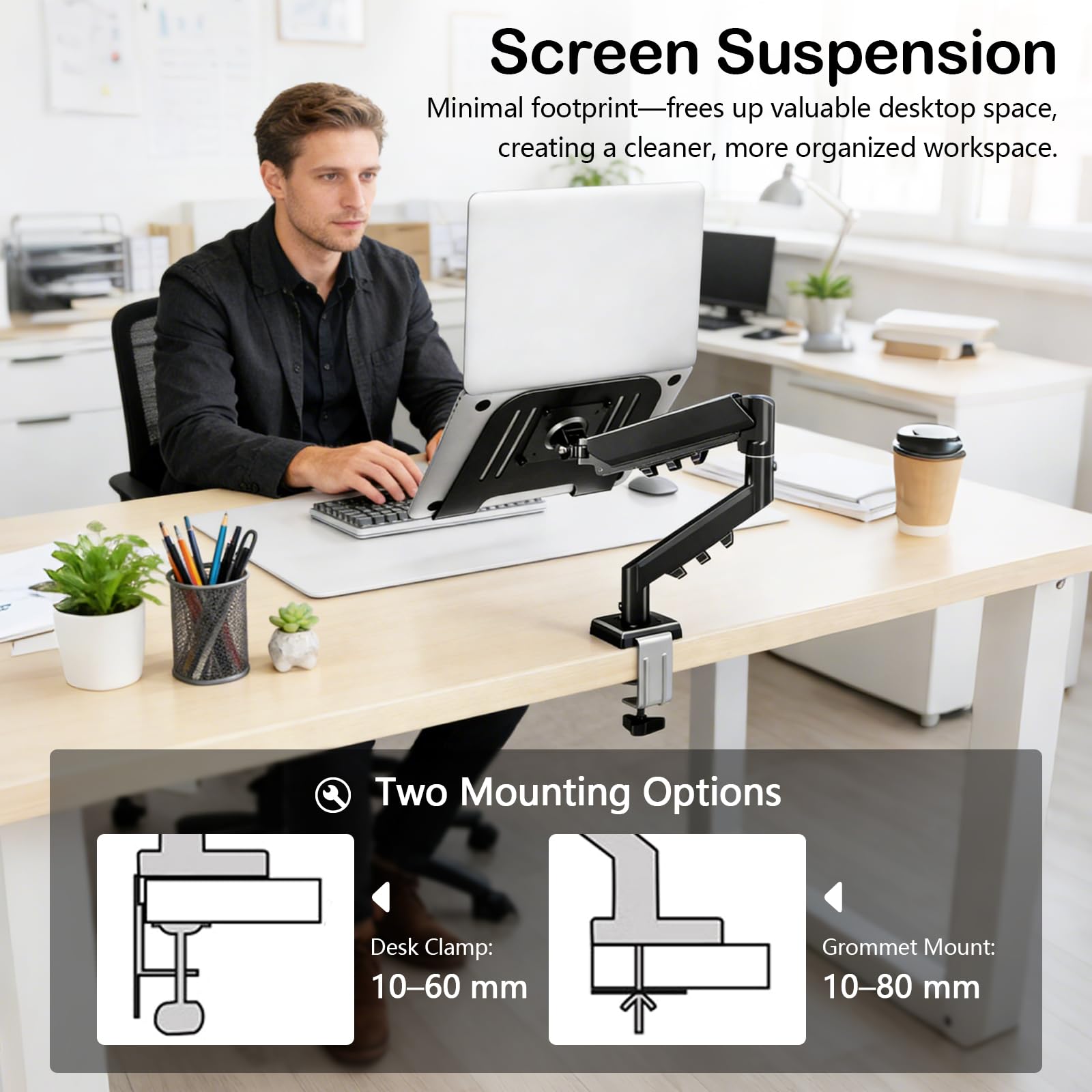 Supporto Per Monitor, Supporto A Parete In Metallo Per Laptop Girevole A 360° Braccio Per Monitor Laptop Computer Universale Per Notebook Da 12–18" E Schermi Da 17–32" Fino A 10 Kg
