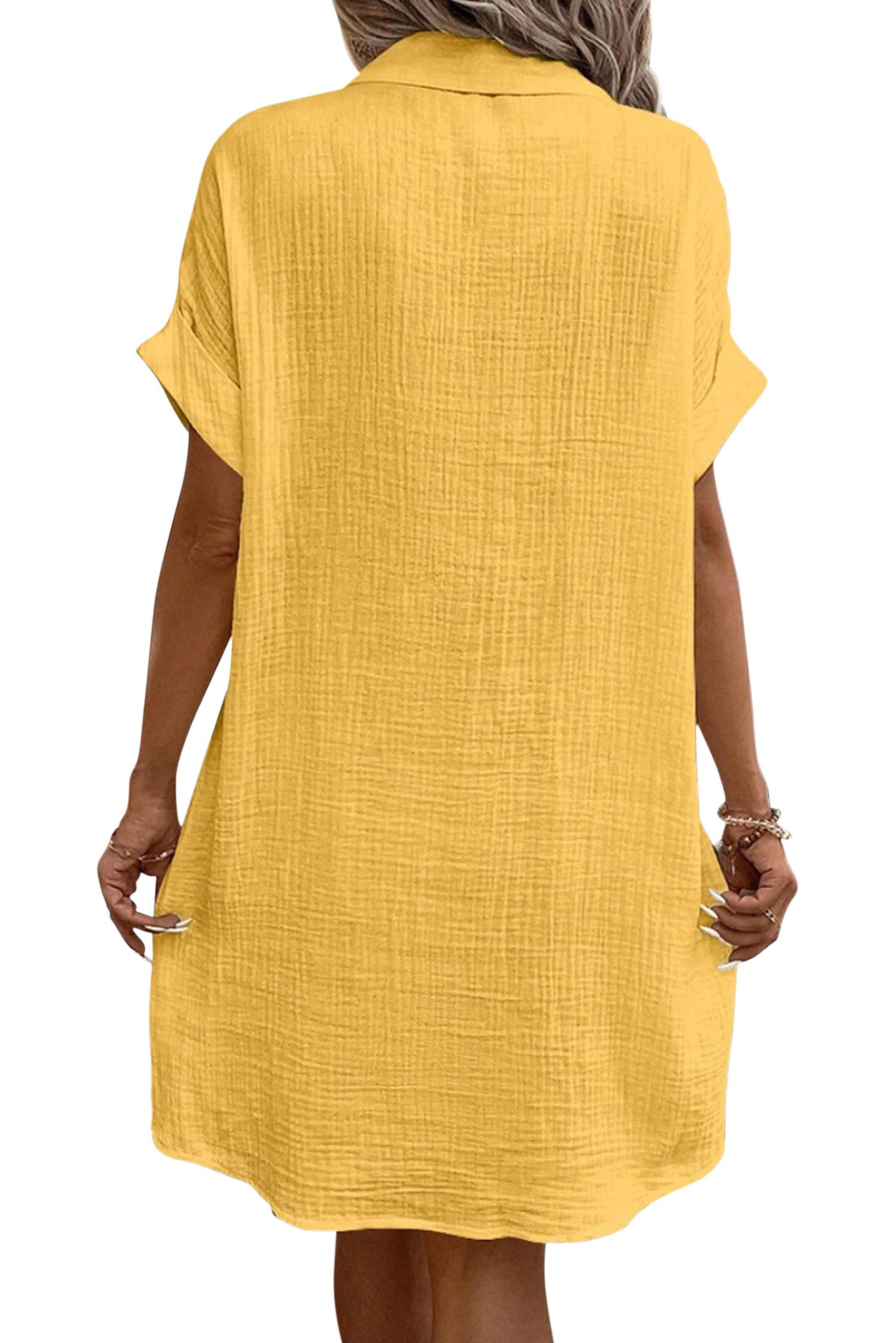 VEVESMUNDO Abito estivo da donna, a maniche corte, in cotone, lino, in mussola, in lino, da spiaggia, casual, lunghezza al ginocchio, con tasche