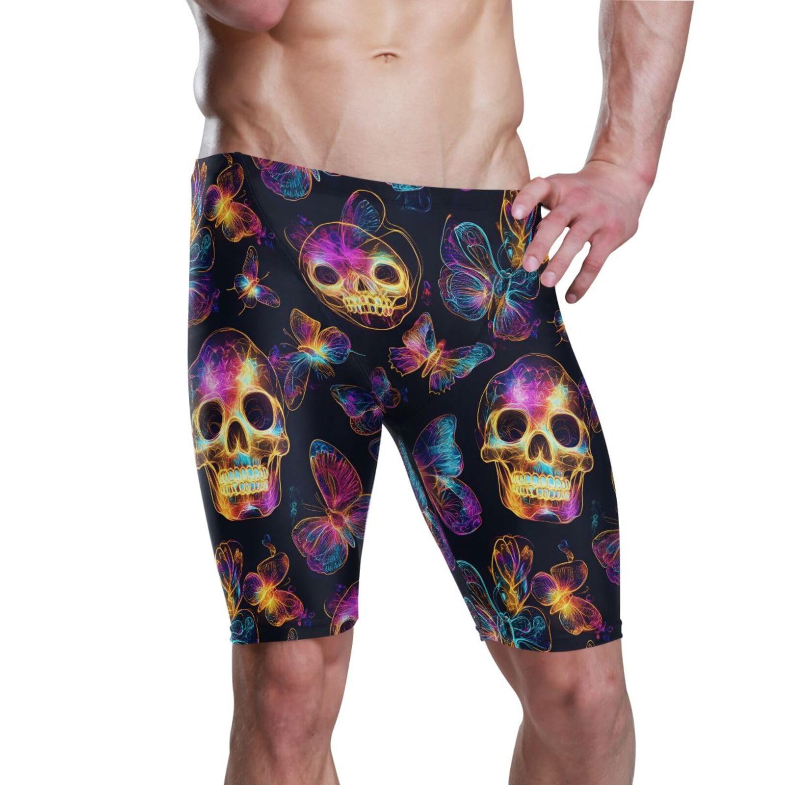 Swimsuit for Men Gothic Skull Neon Butterfly Flower Men's Swimsuit Jammer XXL 202b8517