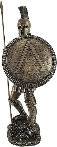 Miniatura 3 de Veronese Design Estatua de guerrero espartano con acabado de bronce, 14.25 pulgadas de alto, armada con lanza y escudo de hoplita, resina fundida en