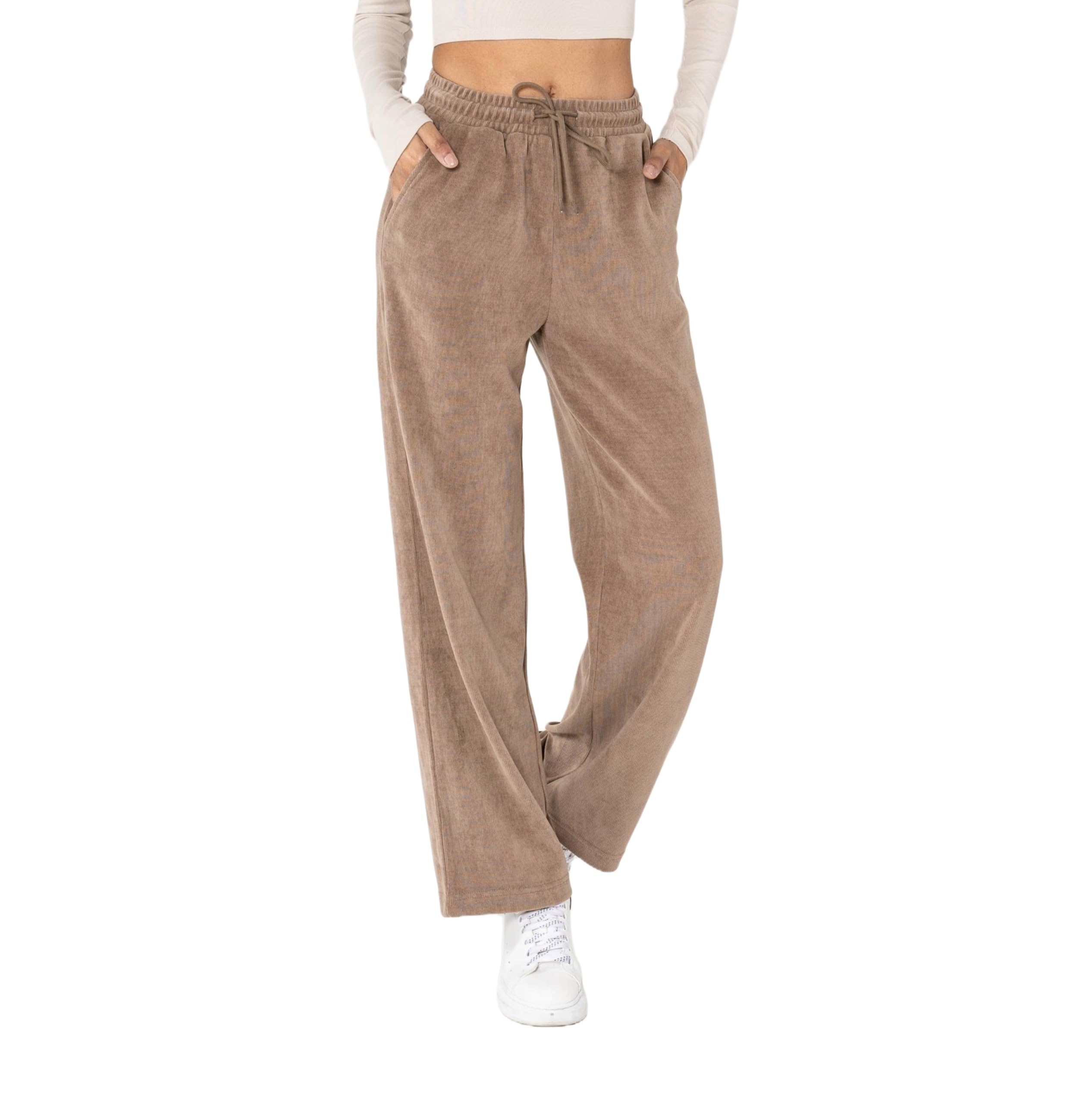 Nina Carter Pantalon de loisirs J253 pour femme - Pantalon de jogging en velours - Coupe décontractée - Pantalon aspect velours avec taille élastique et jambes larges