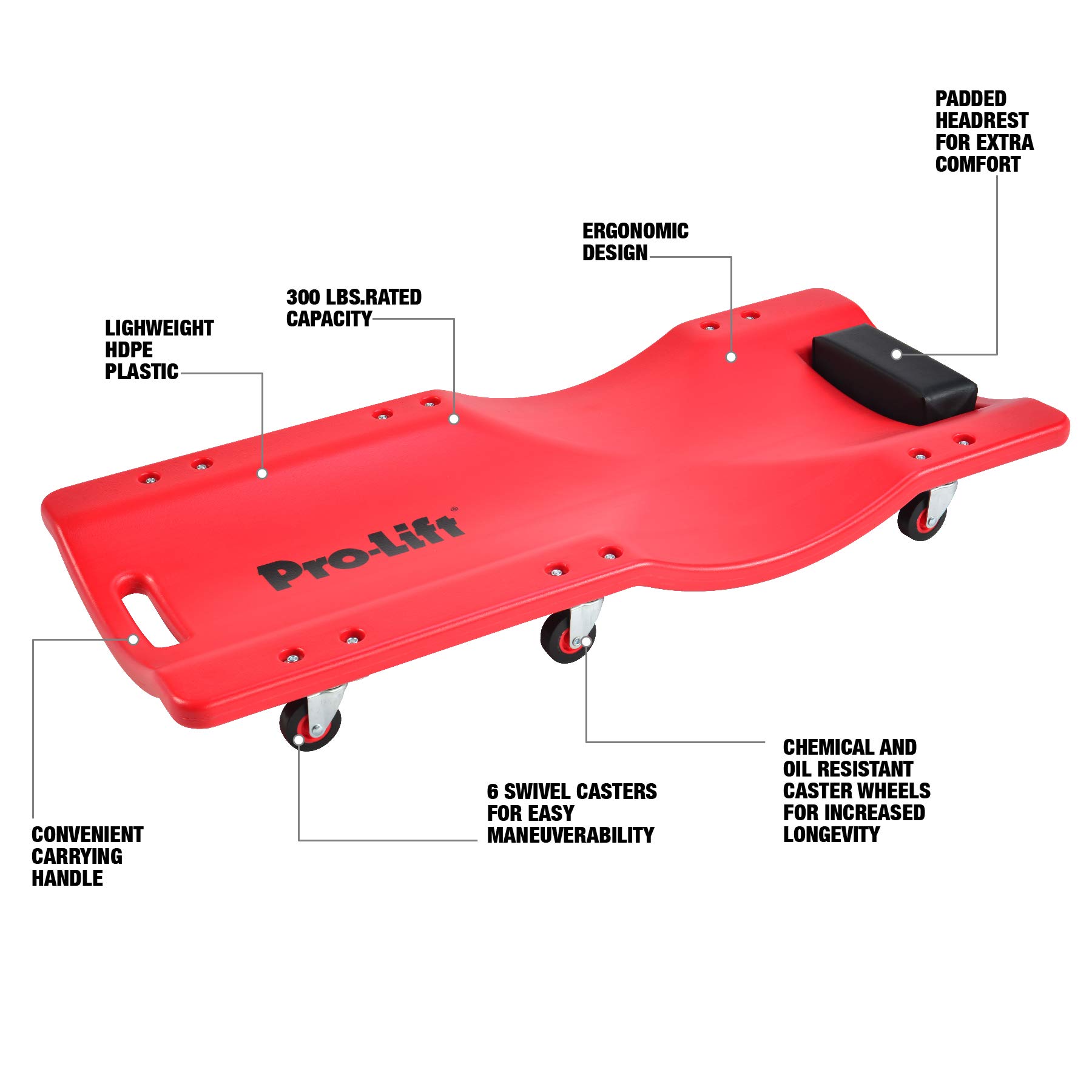 Pro-Lift C6036 - Enredadera mecánica de plástico de 91 cm, Cuerpo ergonómico de Polietileno de Alta Densidad Moldeado por soplado con reposacabezas Acolchado, Capacidad de 136 kg