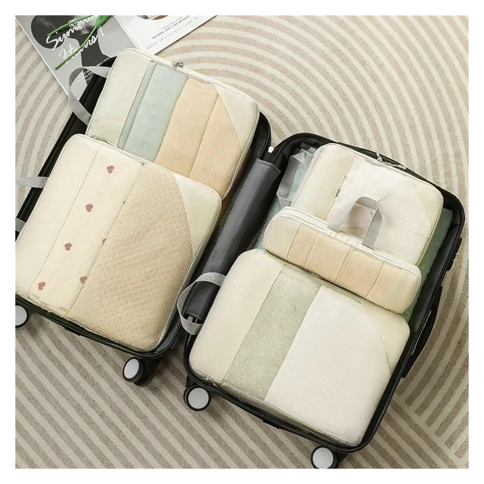 Packwürfel 5/3 Teil/Satz Reiseaufbewahrungstasche Wasserdicht Große Kapazität Gepäck Kleidung Sortierung Packwürfel Koffer Organizer Set(5pcs-Black)