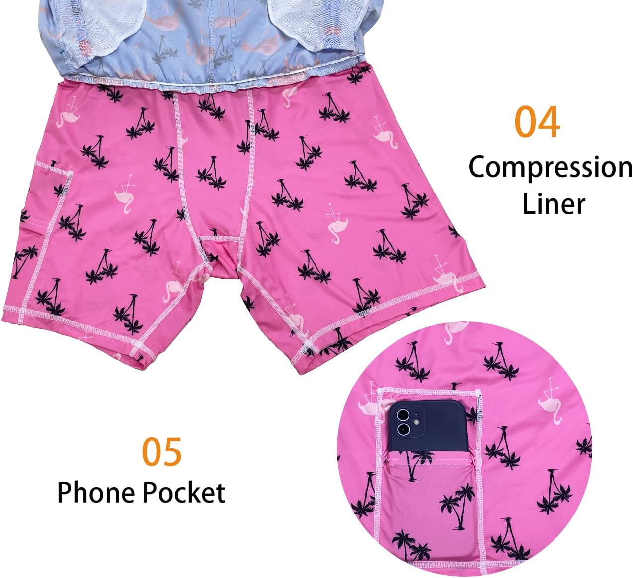 feelacle Mens Swim Trunks with Compression Liner Quick Dry 5.5 Inch Swimming Board Shorts Swimwear Bathing Suit - Image 5