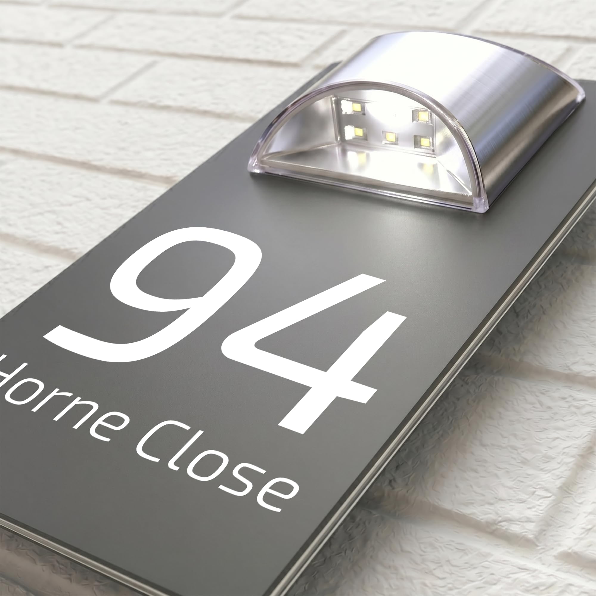 Housics Solar House Number Plaque, LED Door Sign, Grey, 280mm x 160mm — image 1