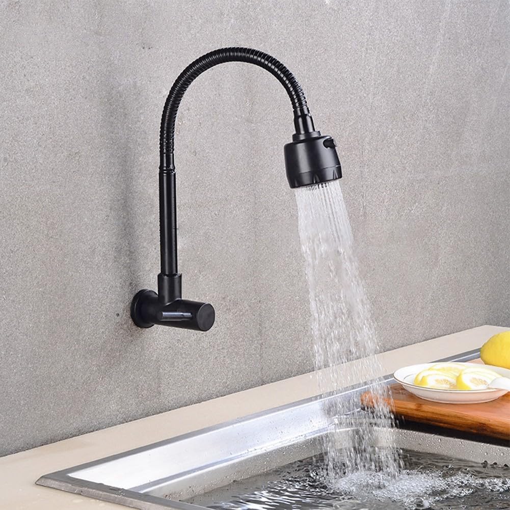 Grifo frío individual de cocina, grifo de fregadero de cocina de acero inoxidable, manguera flexible para fregadero de agua fría montado en la pared, modos, grifo G1/2 pulgadas de diámetro