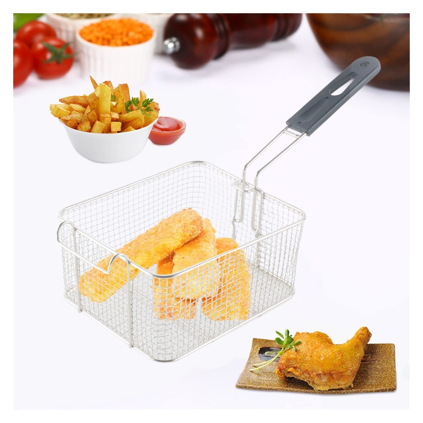 Cestello per fritture in rete di acciaio inossidabile - Colino da cucina premium per patatine fritte croccanti e altro ancora