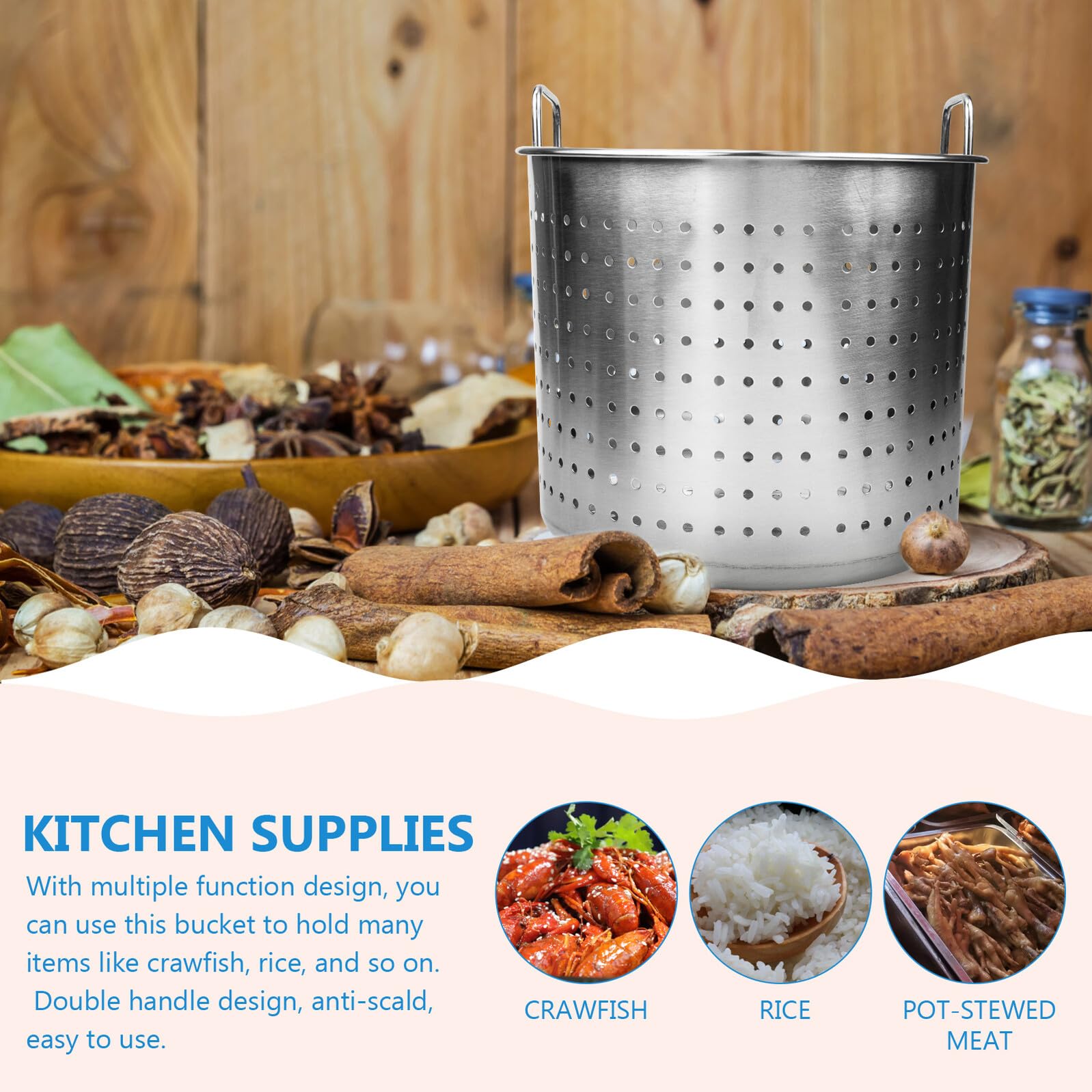 BESTonZON Olla Multifunción de Acero Inoxidable Antiadherente, 28x28x23cm, Plata, Sin Tapa, Para Cocina Multiusos, Ideal para Hervir Mariscos y Pasta