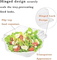 Vista 3 de OJYUDD 100 recipientes de plástico transparente con tapas, recipientes de plástico con bisagras para llevar, bandeja de comida para llevar