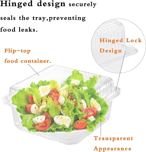 Miniatura 3 de OJYUDD 100 recipientes de plástico transparente con tapas, recipientes de plástico con bisagras para llevar, bandeja de comida para llevar,