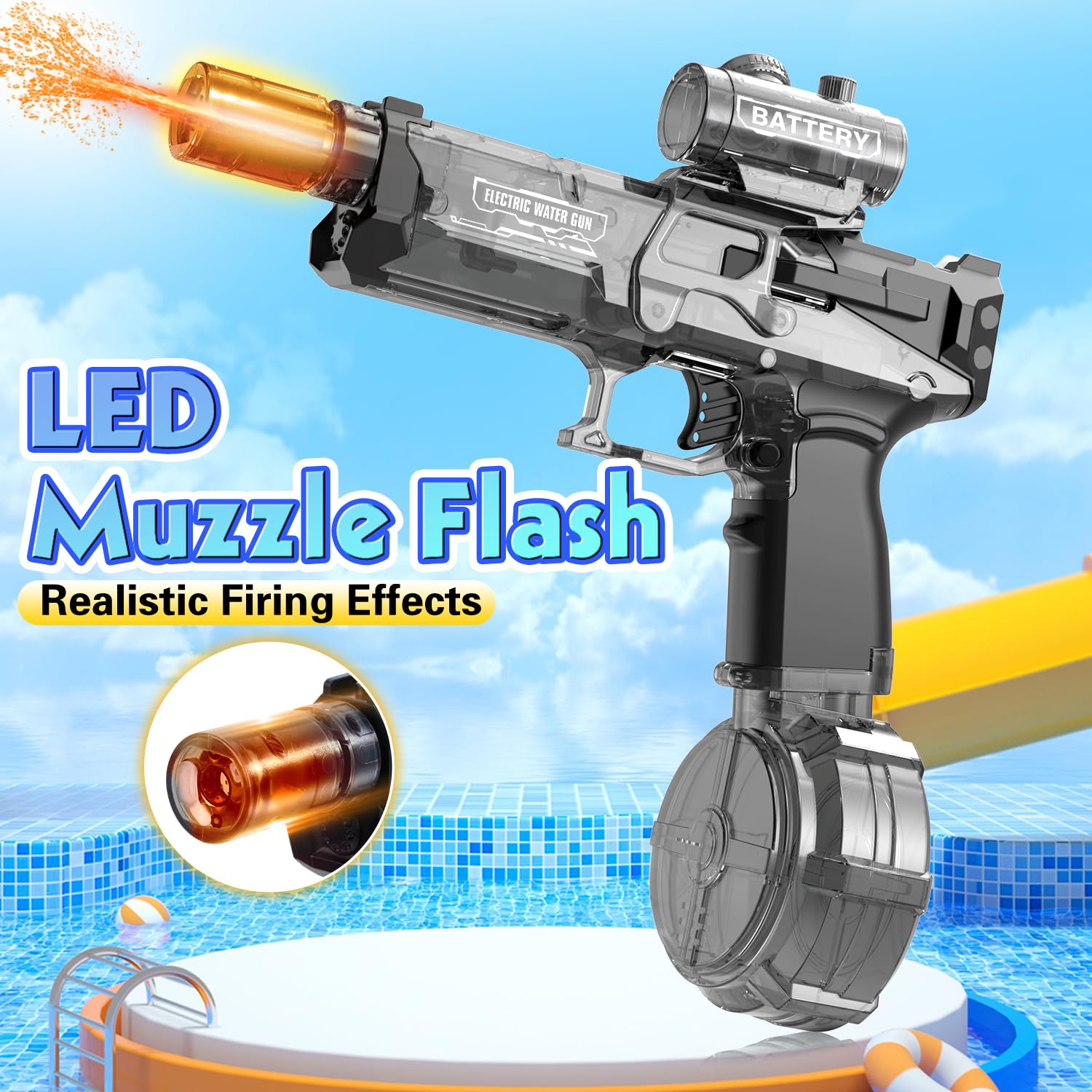 Electric Water Gun for Adults Kids,Automatic High Power Water Squirt Gun with Realistic Led Gun Muzzle Flame,Large Capacity Water Storage Tank 28-32 Ft Range,Summer Outdoor Pool Beach Party Toys