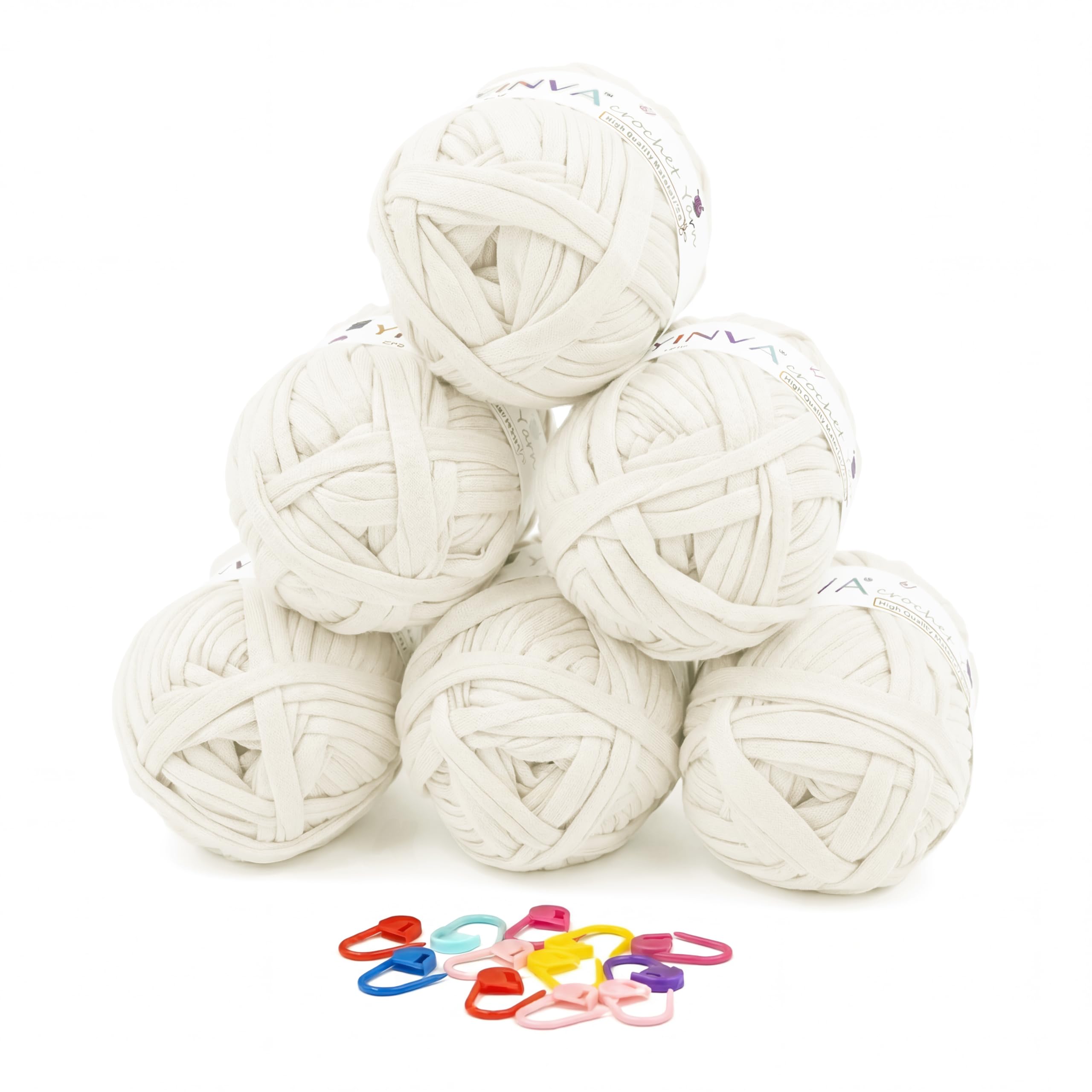 YINVA T Shirt Yarn 600g, Tshirt Yarn for Crocheting in Multiple Color, Perfect Relaxing, Rewarding Thick Yarn for Beginners, Soft, Stretchy, Elastic Knitting Yarn with Stitch Markers for Bags, Baskets