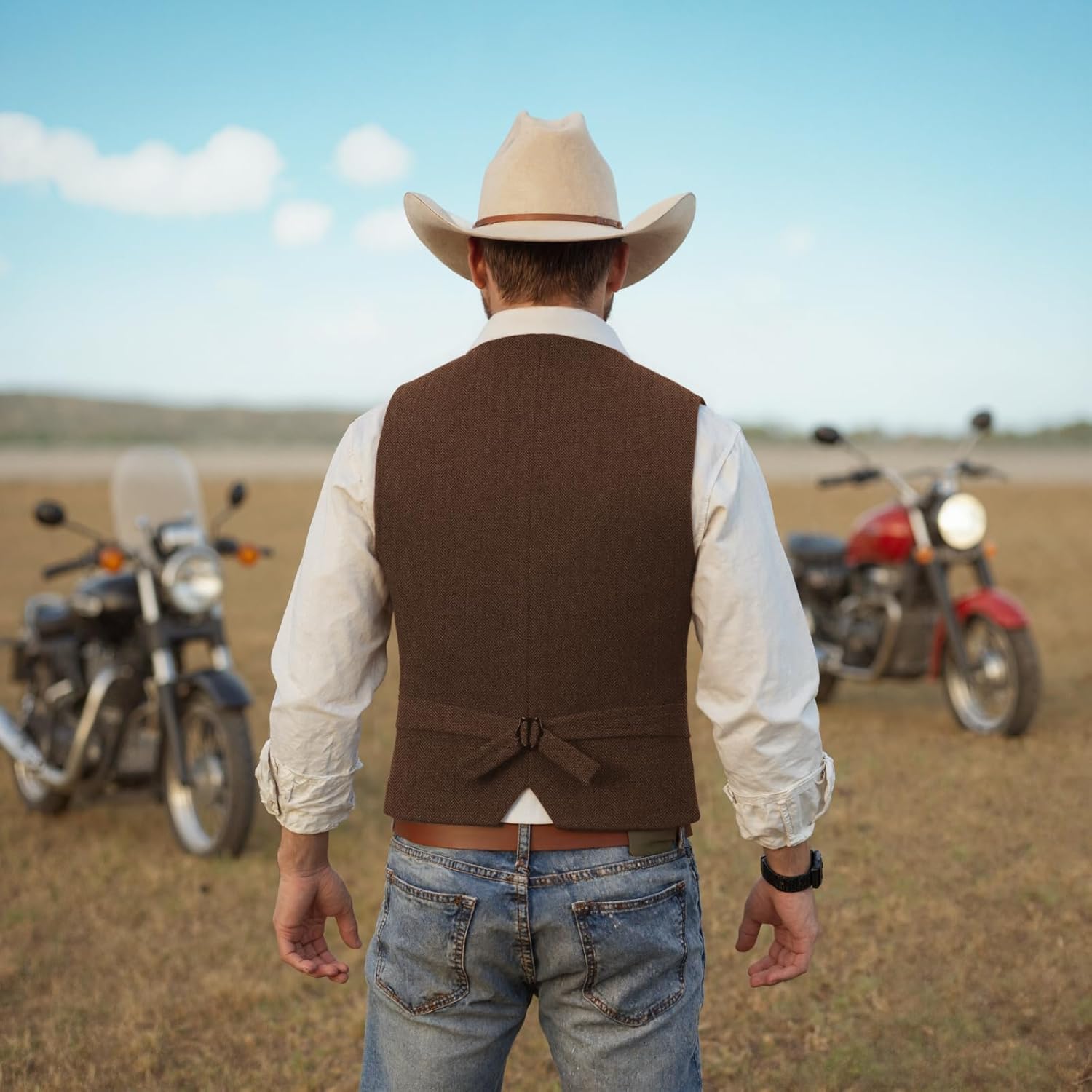 SOLOVEDRESS Mens Vintage Classic Herringbone Pattern Suit Vest V Neck Casual Wool Blend Waistcoat for Men - Image 7