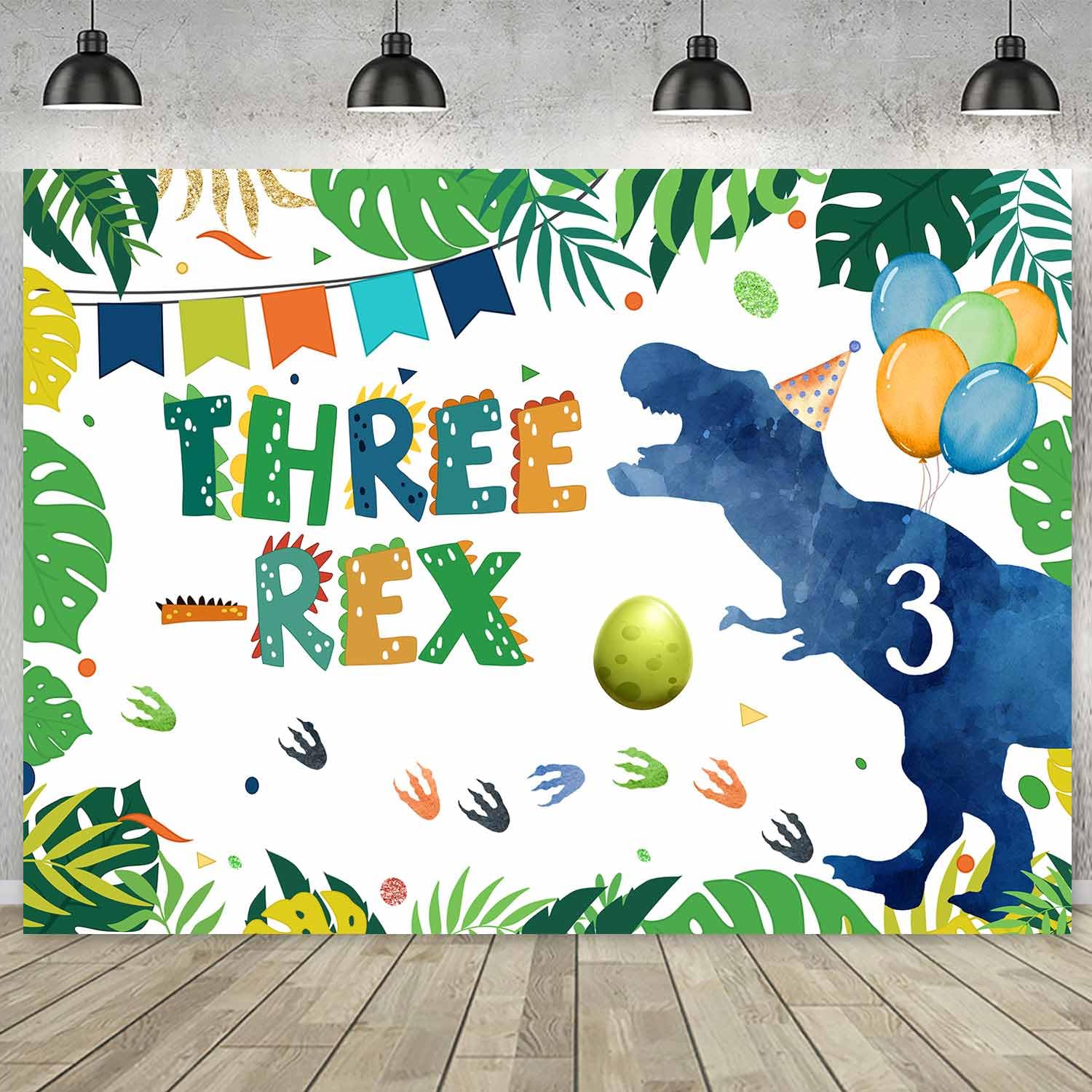 Sensfun Dinosaur Three-rex Birthday Backdrop for Boy Happy 3rd Birthday Photography Background Greenery Jungle 3 Years Old Party Decorations Supplies