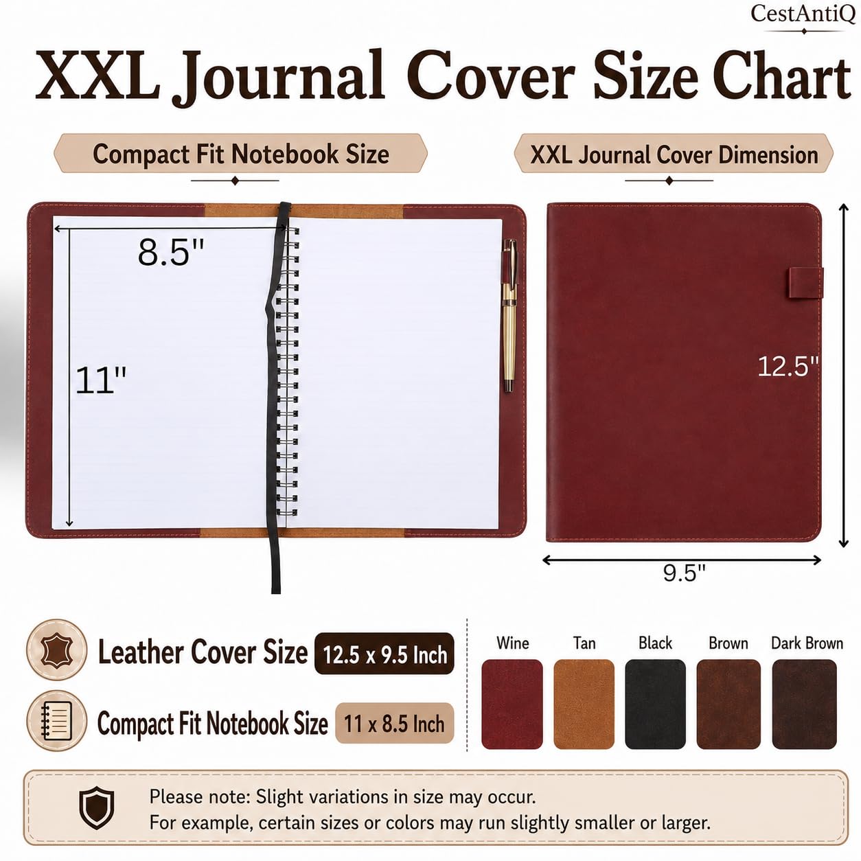 Couverture de journal rechargeable XXL en cuir Bordeaux 21,6 x
